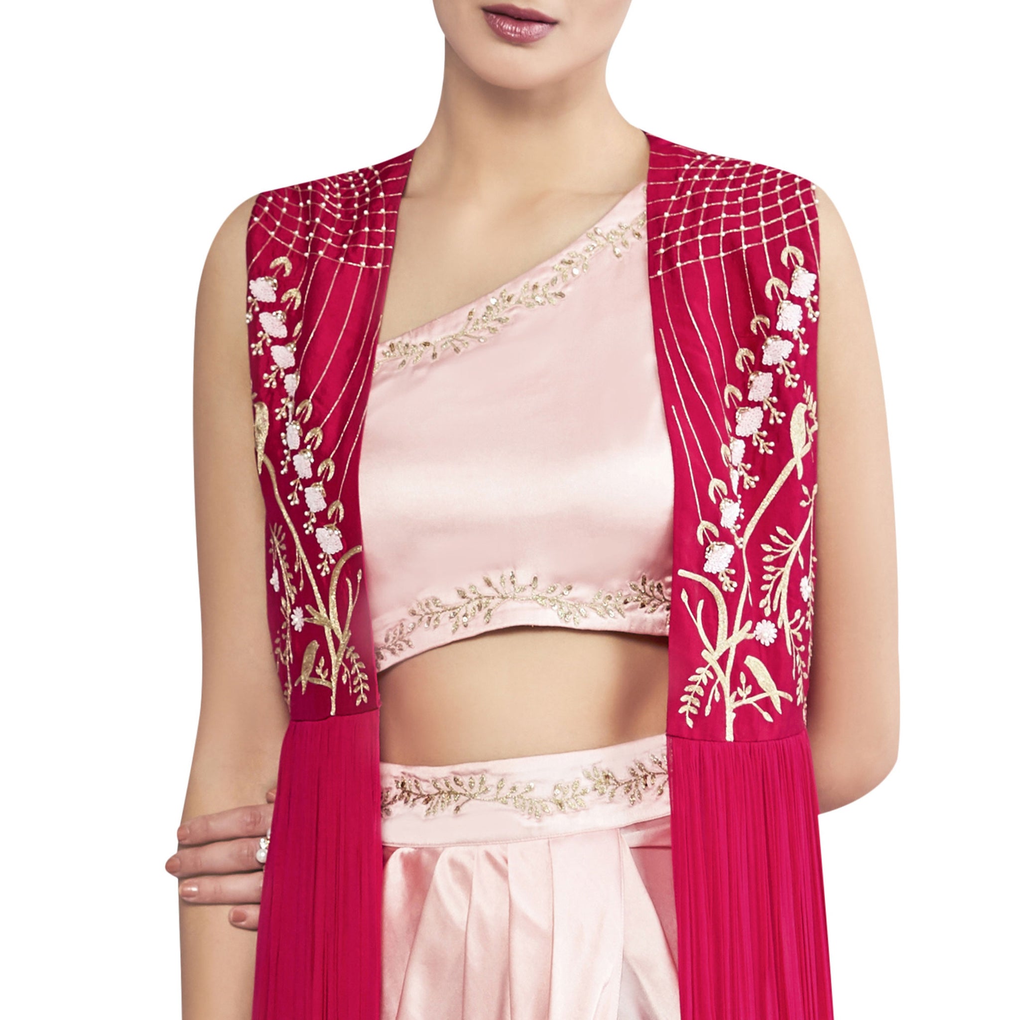 Embroidered Jacket with Draped Skirt and Top
