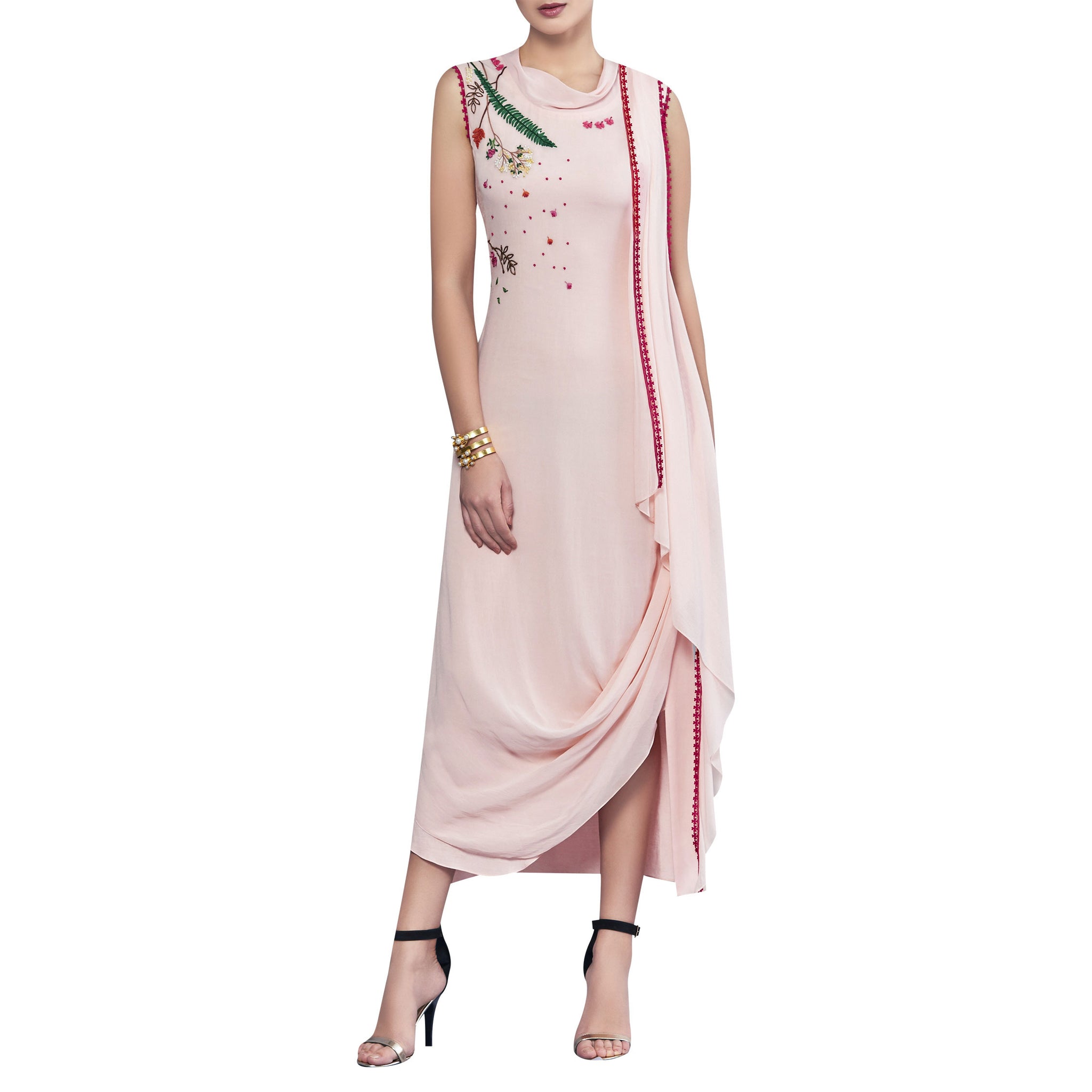 Embroidered Draped Dress