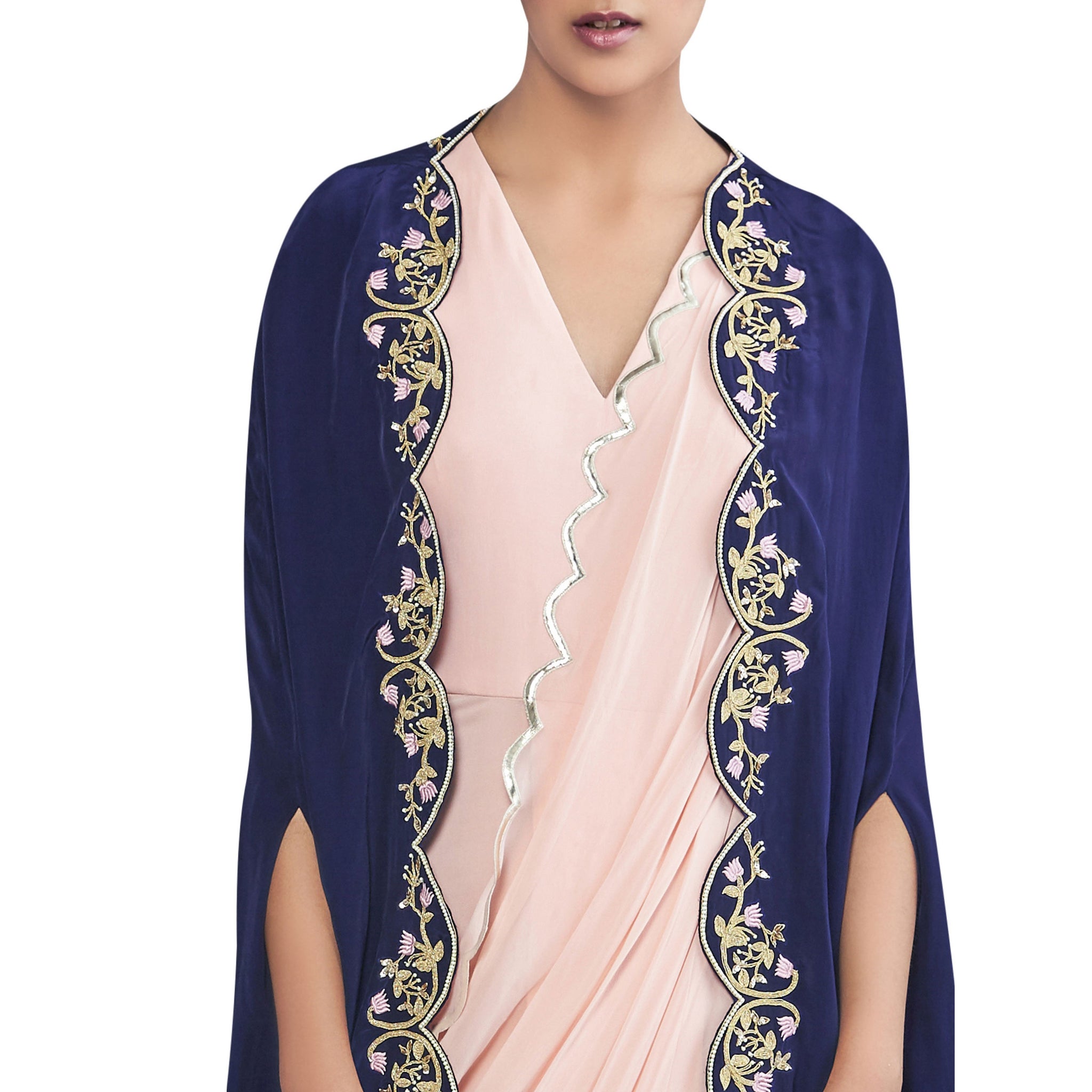 Embroidered Pre- Draped Sari with Cape