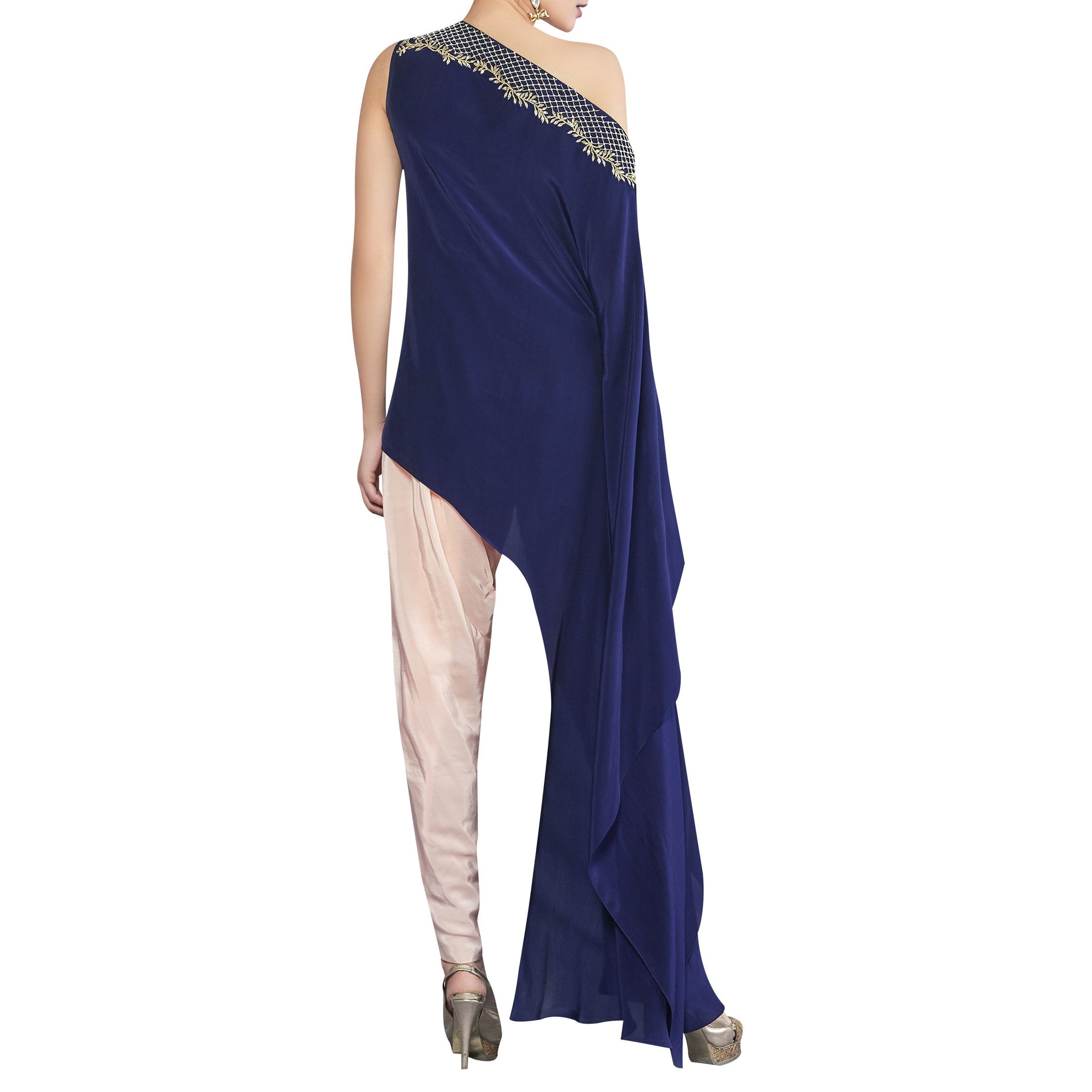 Asymmetrical Embroidered Cape Dhoti set
