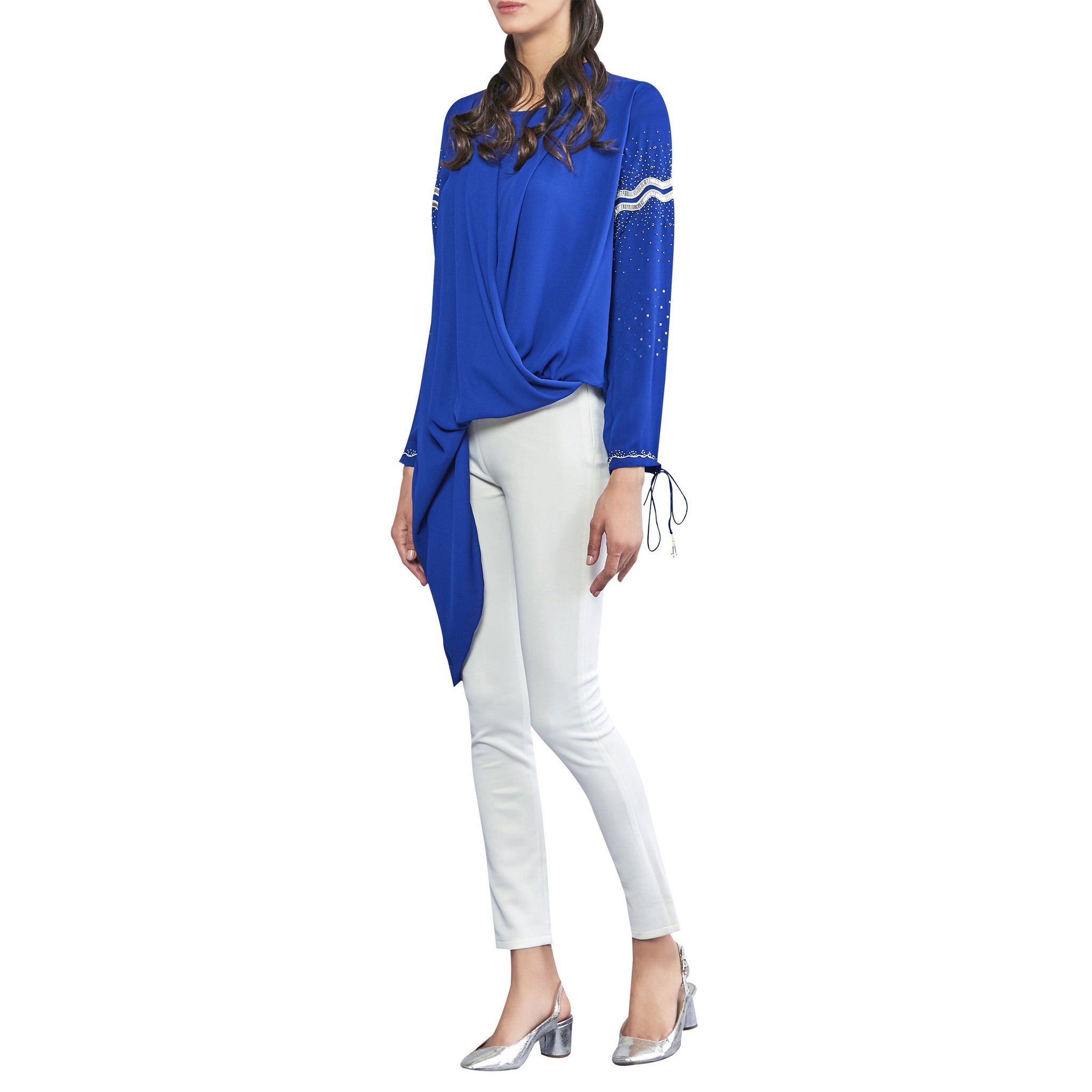 Embroidered Draped Blouse