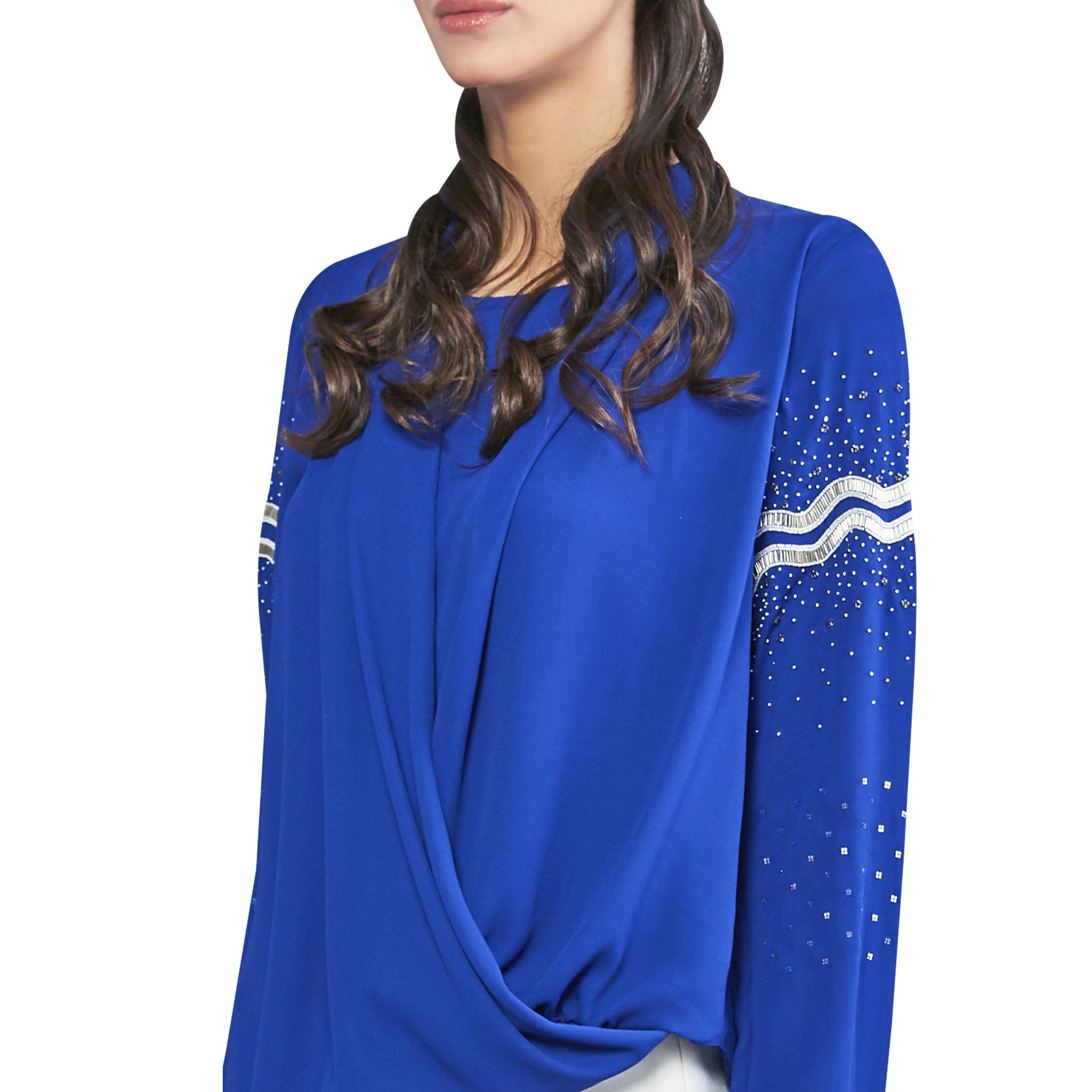 Embroidered Draped Blouse