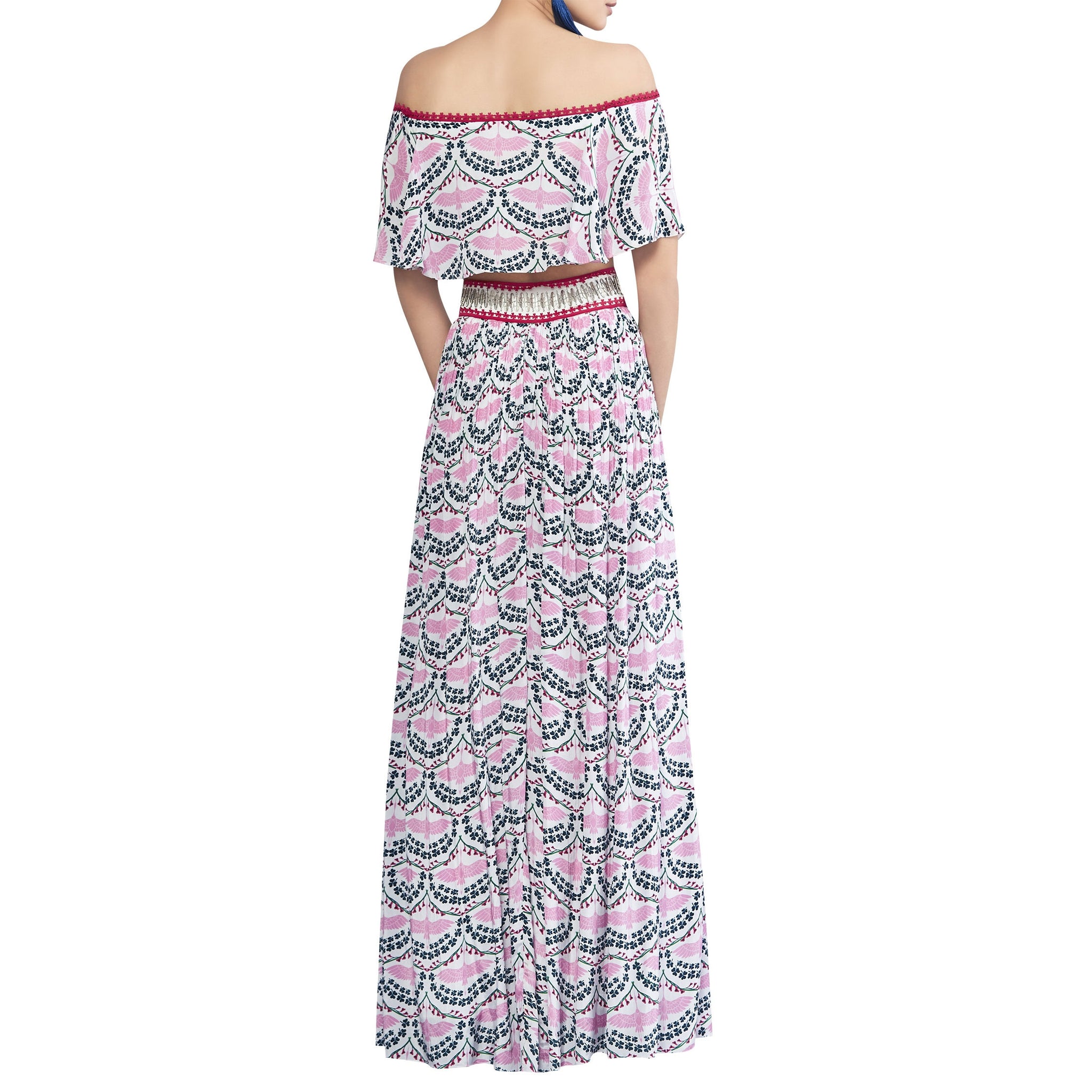 Embroidered Printed Crop Top Set