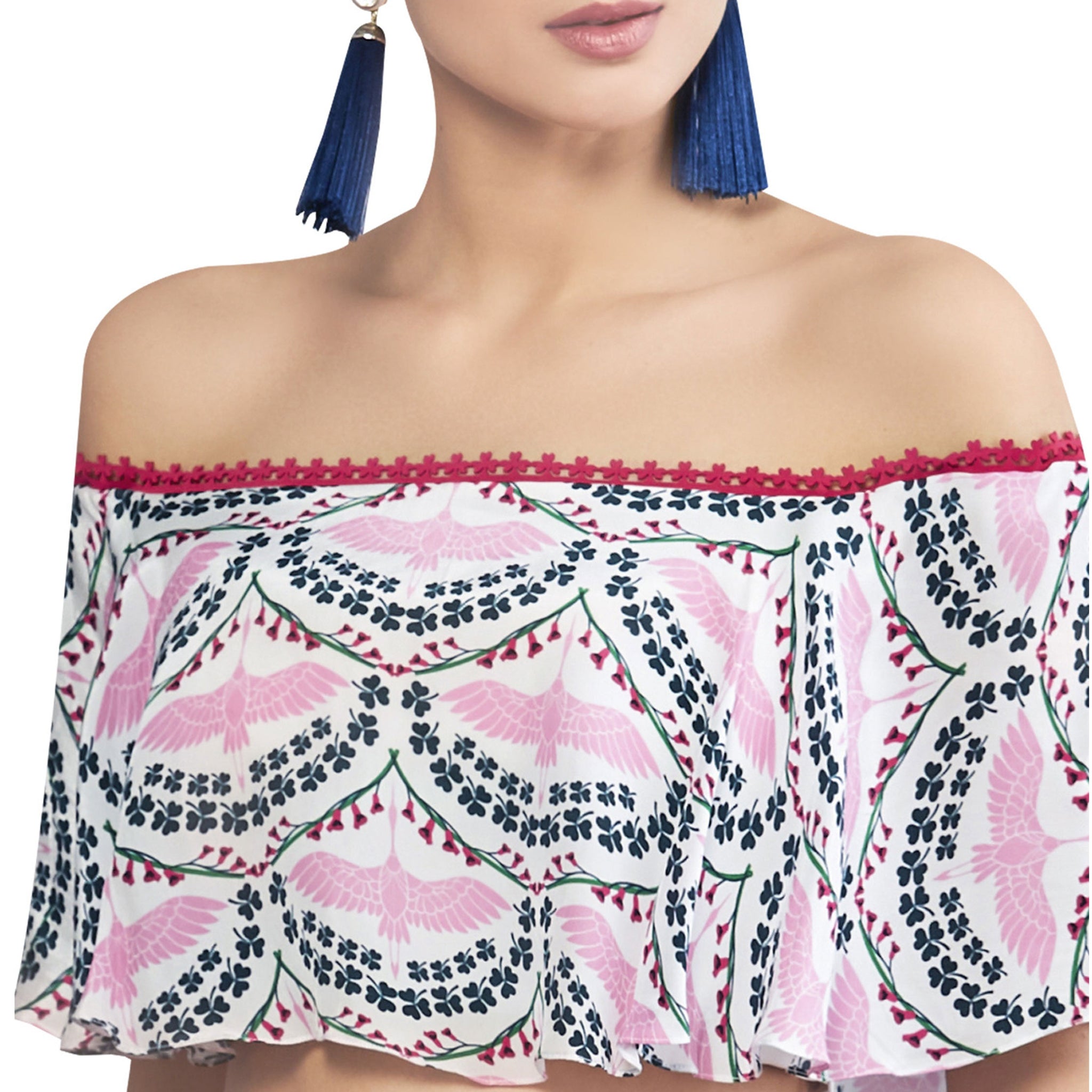 Embroidered Printed Crop Top Set