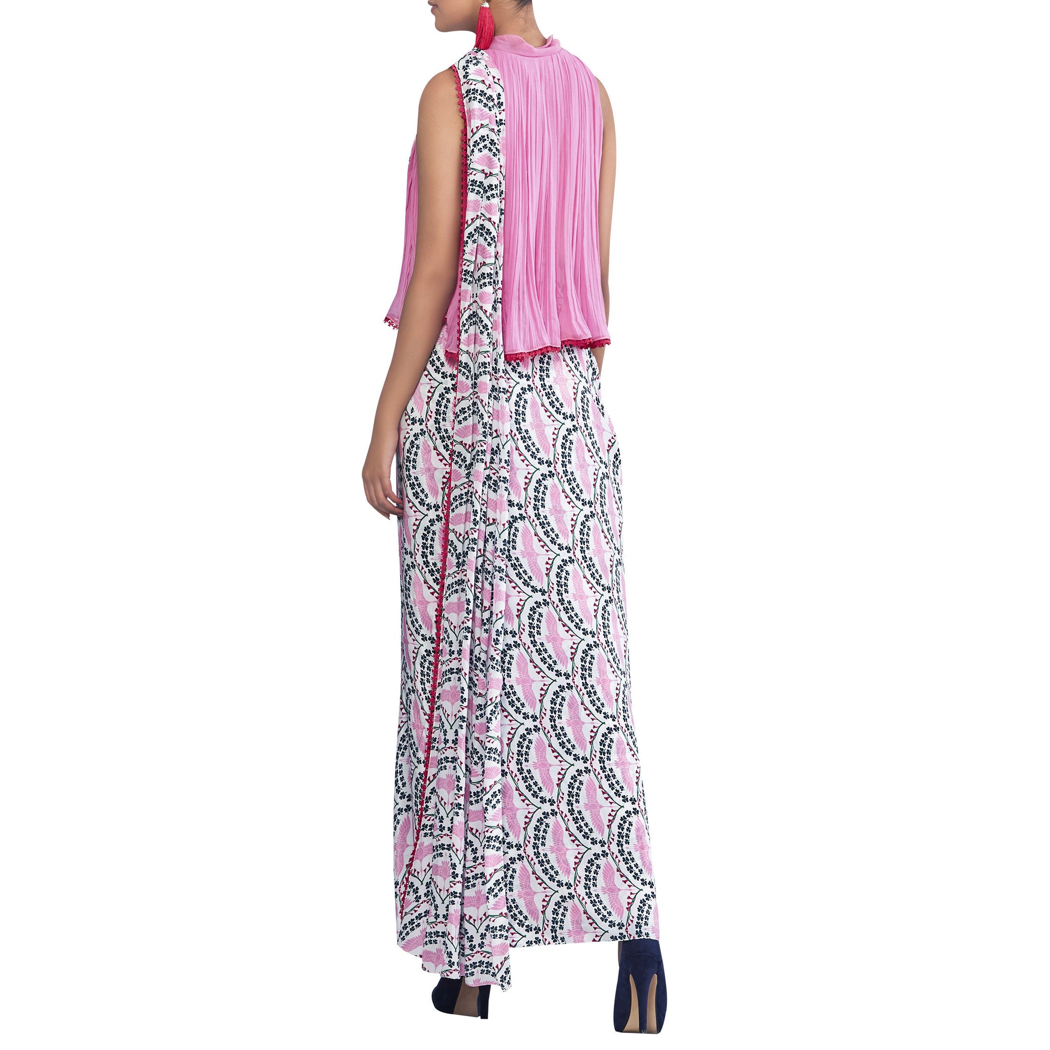 Pre Draped Embroidered Sari Dress