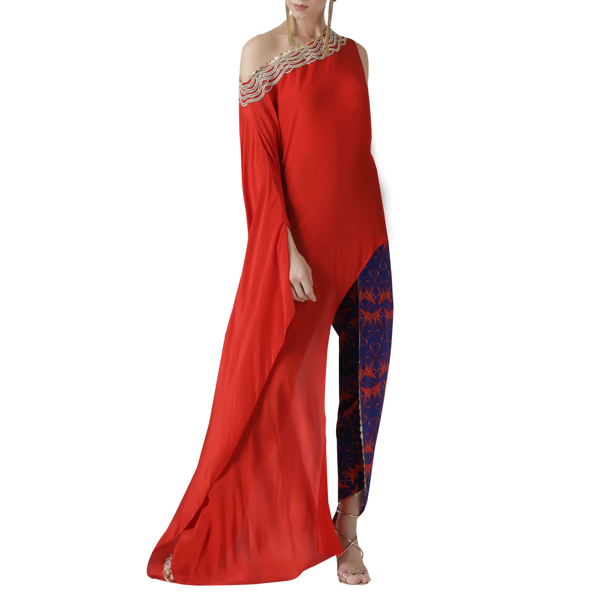 Embroidered Tunic with Printed Tulip Pants