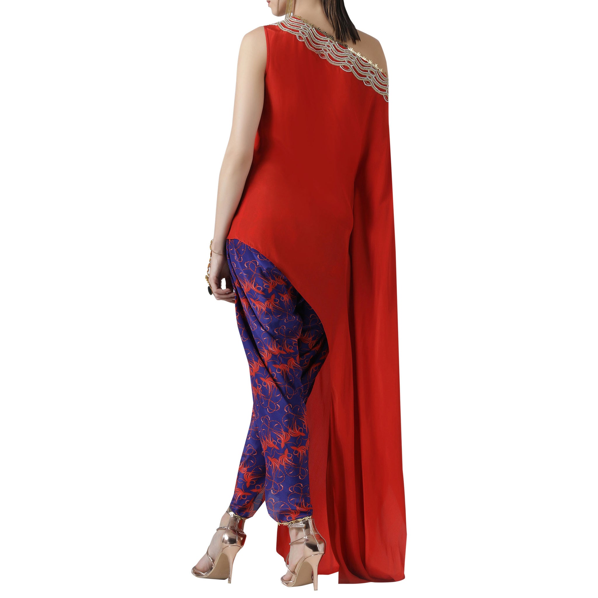 Embroidered Tunic with Printed Tulip Pants
