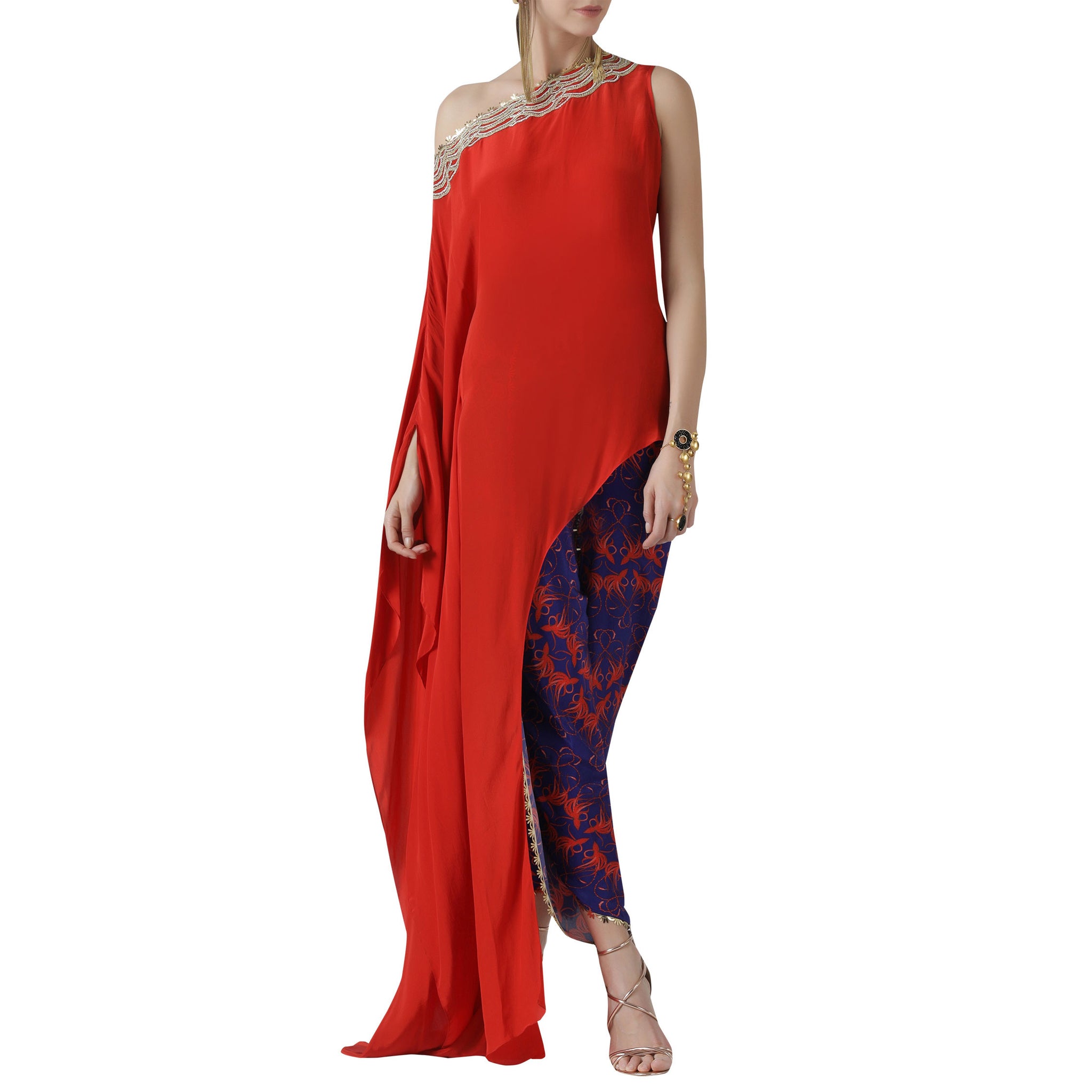 Embroidered Tunic with Printed Tulip Pants