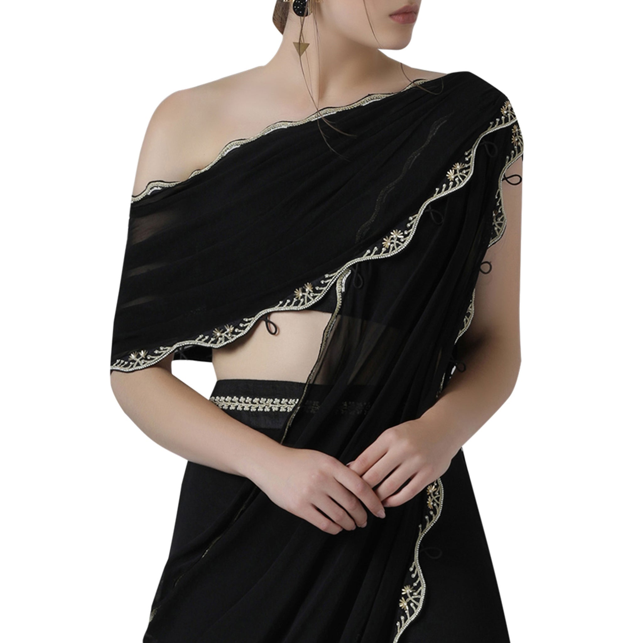 Double Drape One Shoulder Blouse with Pleated Sharara pants