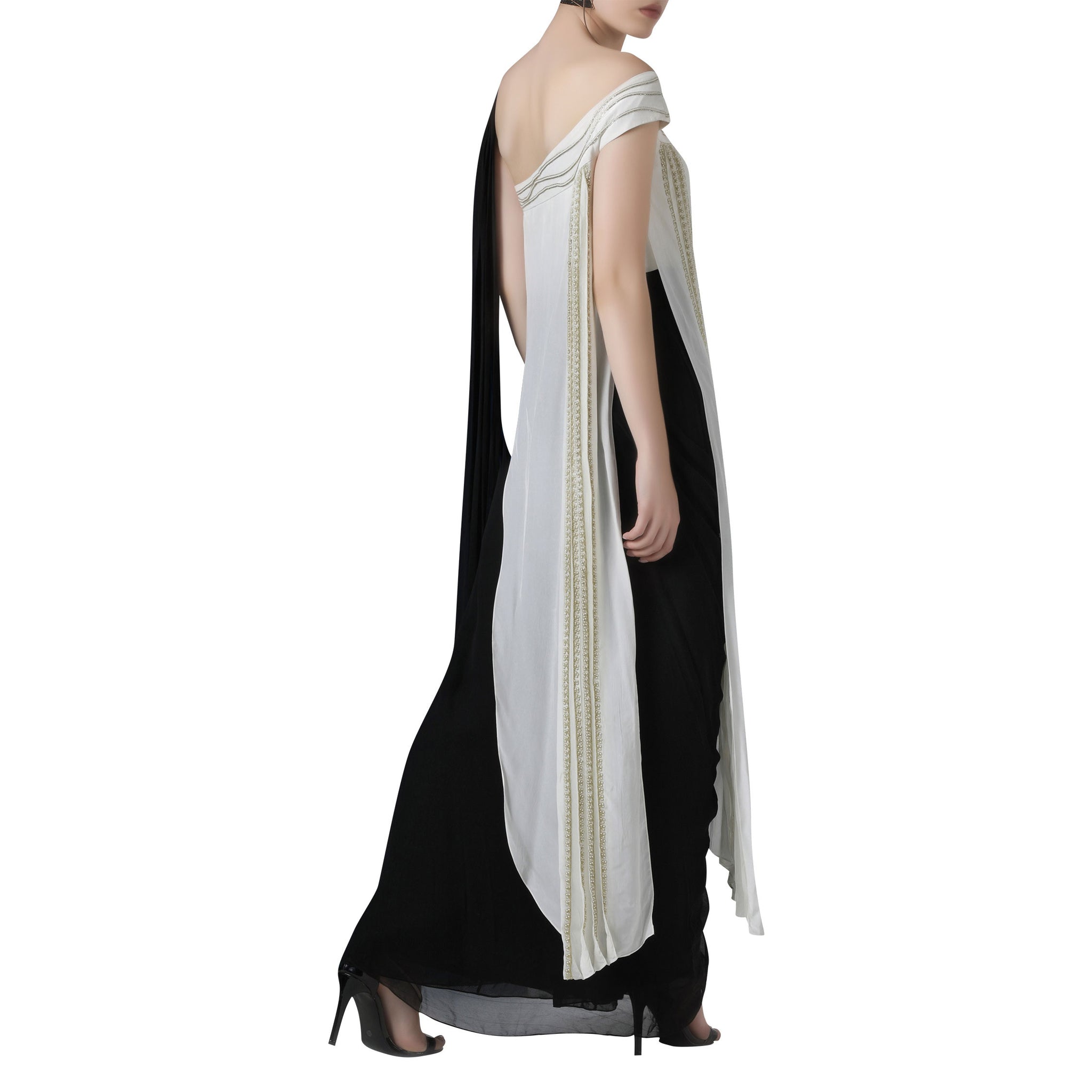 Embroidered One Shoulder Top with Draped Pants