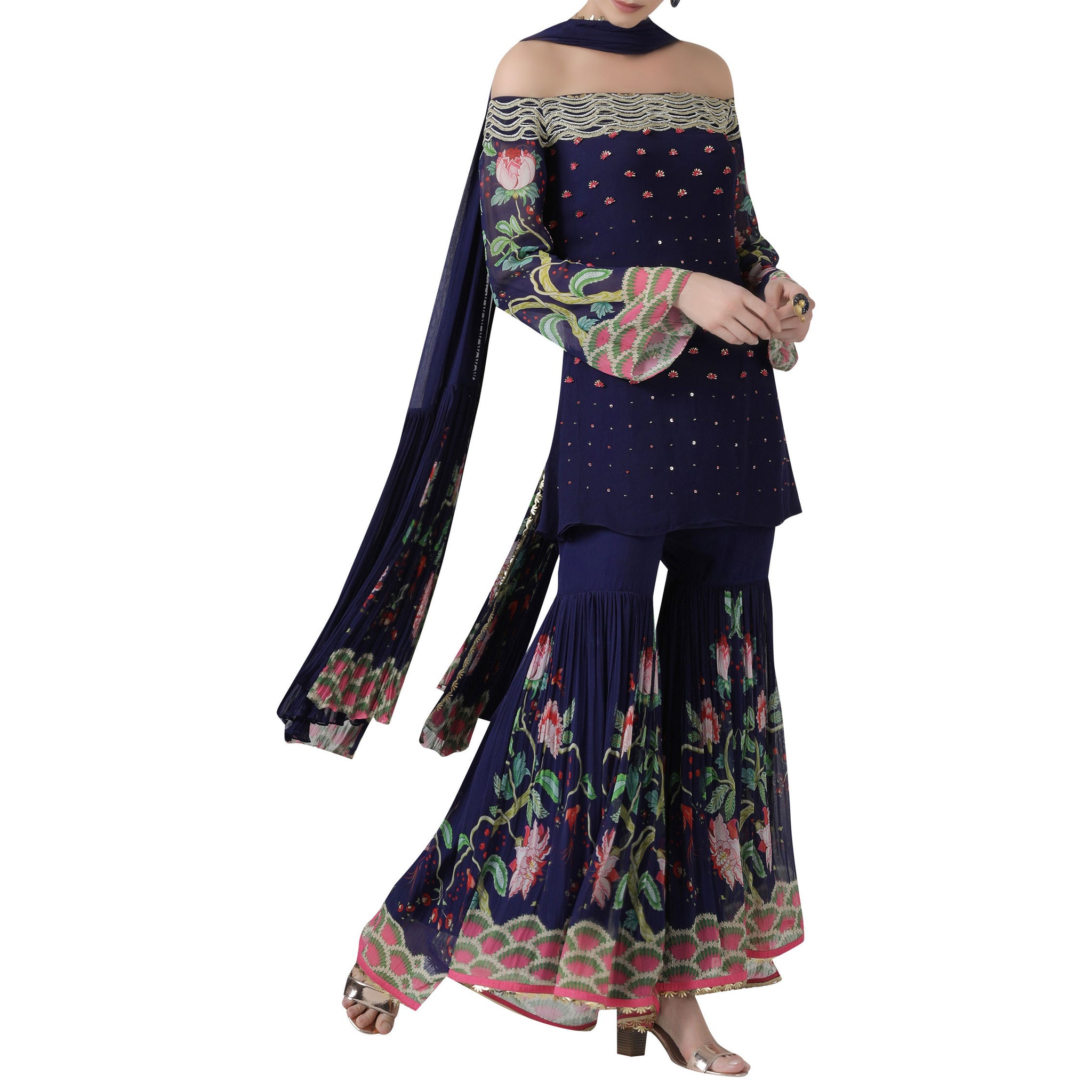 Embroidered Kurta Sharara Set