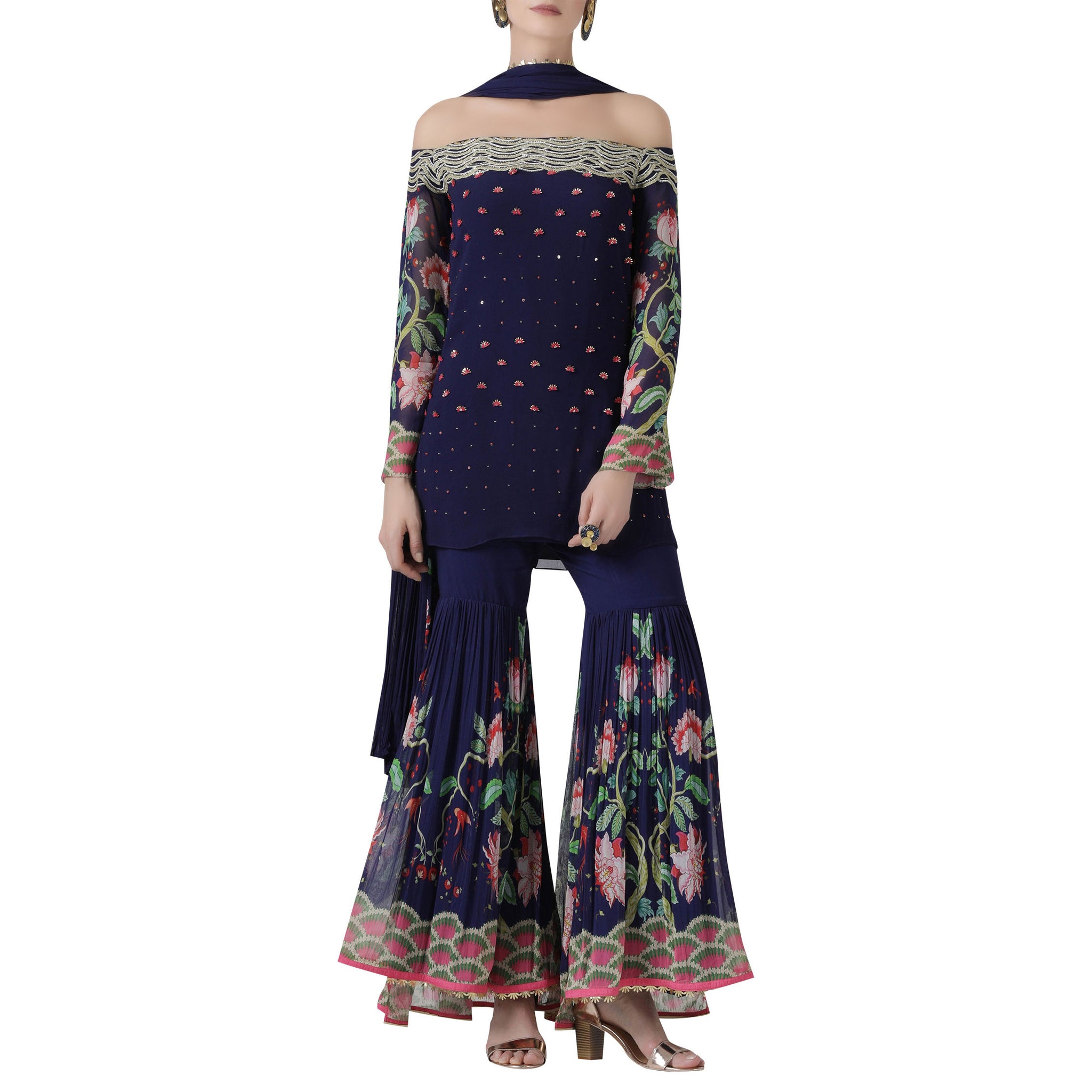 Embroidered Kurta Sharara Set