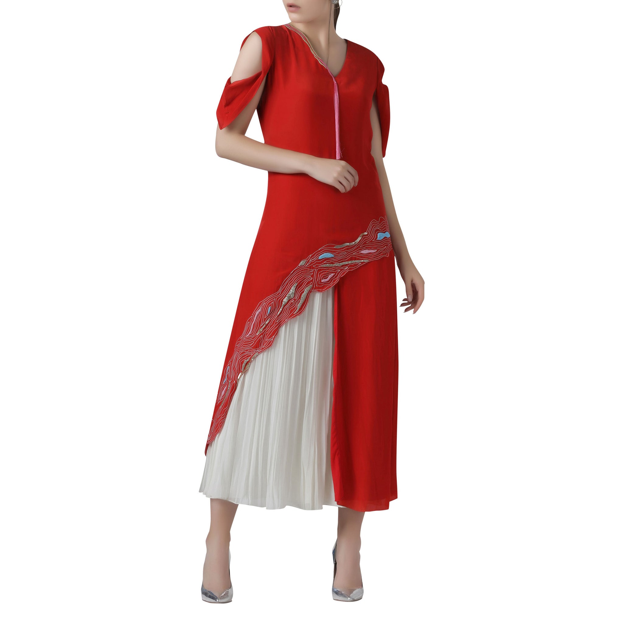 Embroidered Asymmetric Tunic with Pleated Pants Set