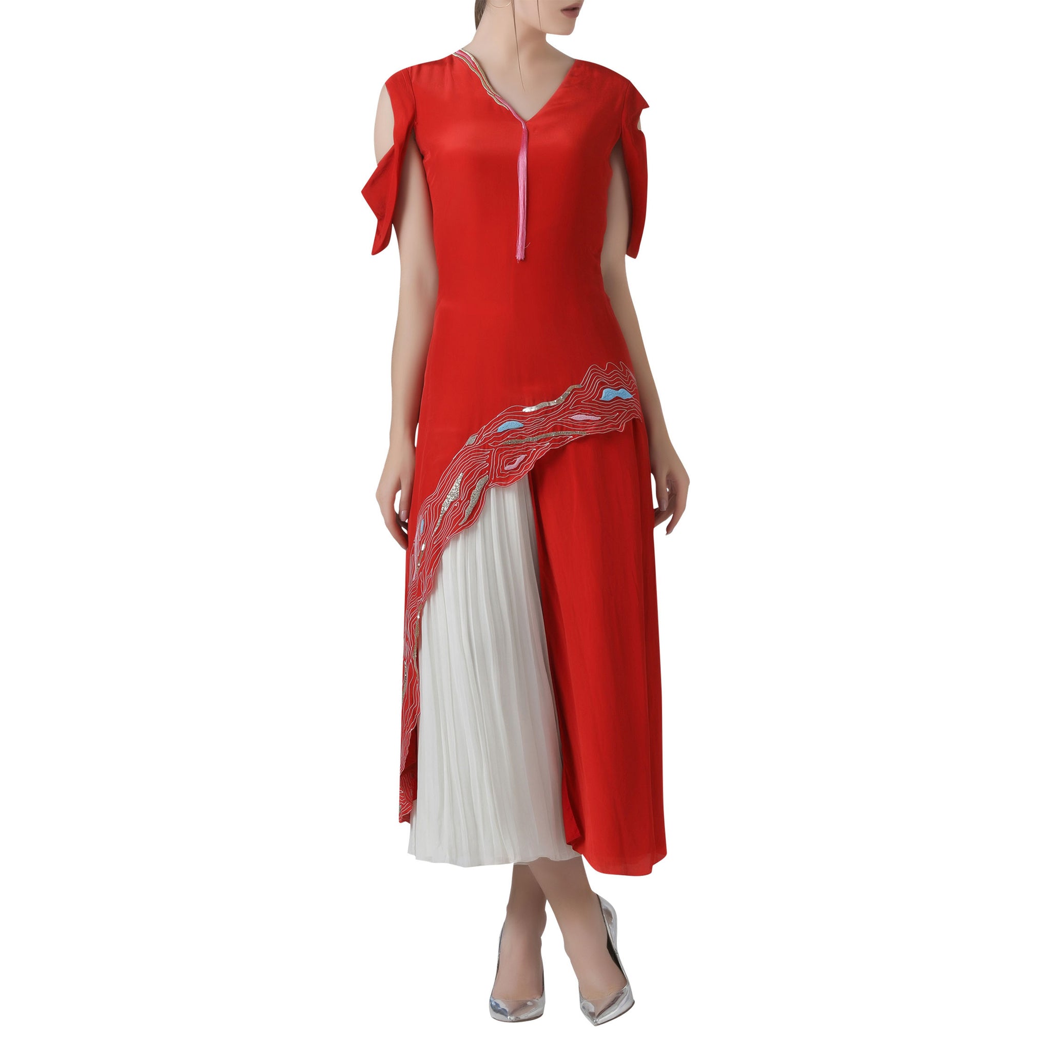 Embroidered Asymmetric Tunic with Pleated Pants Set