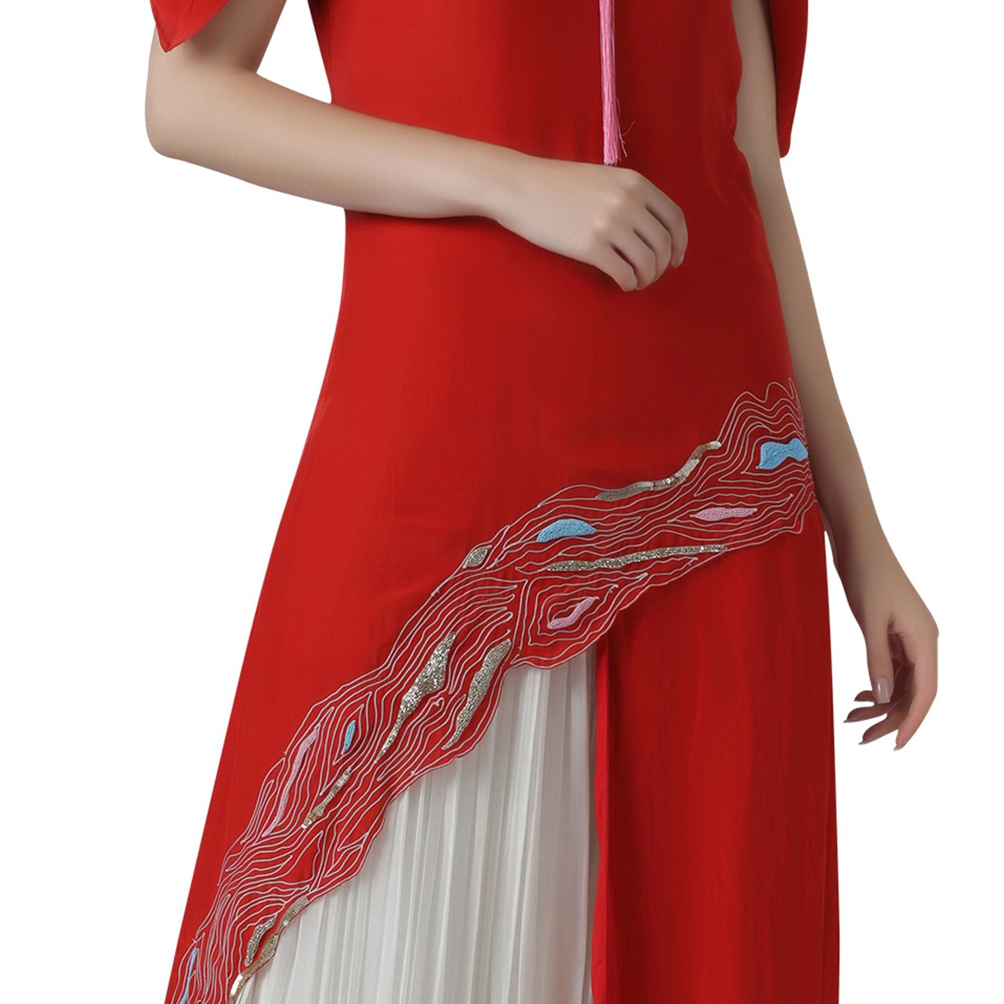 Embroidered Asymmetric Tunic with Pleated Pants Set