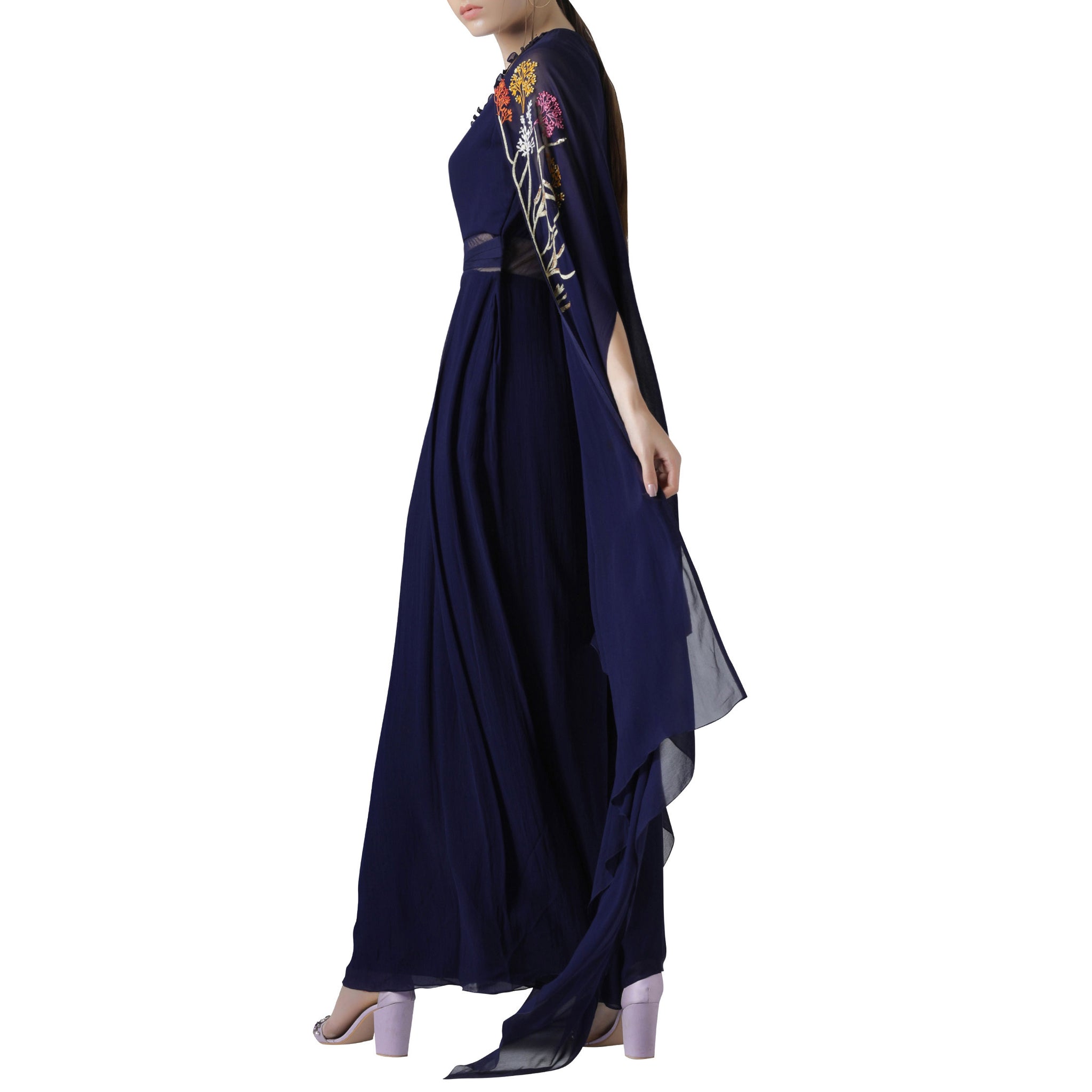 Embroidered Jumpsuit with Cape