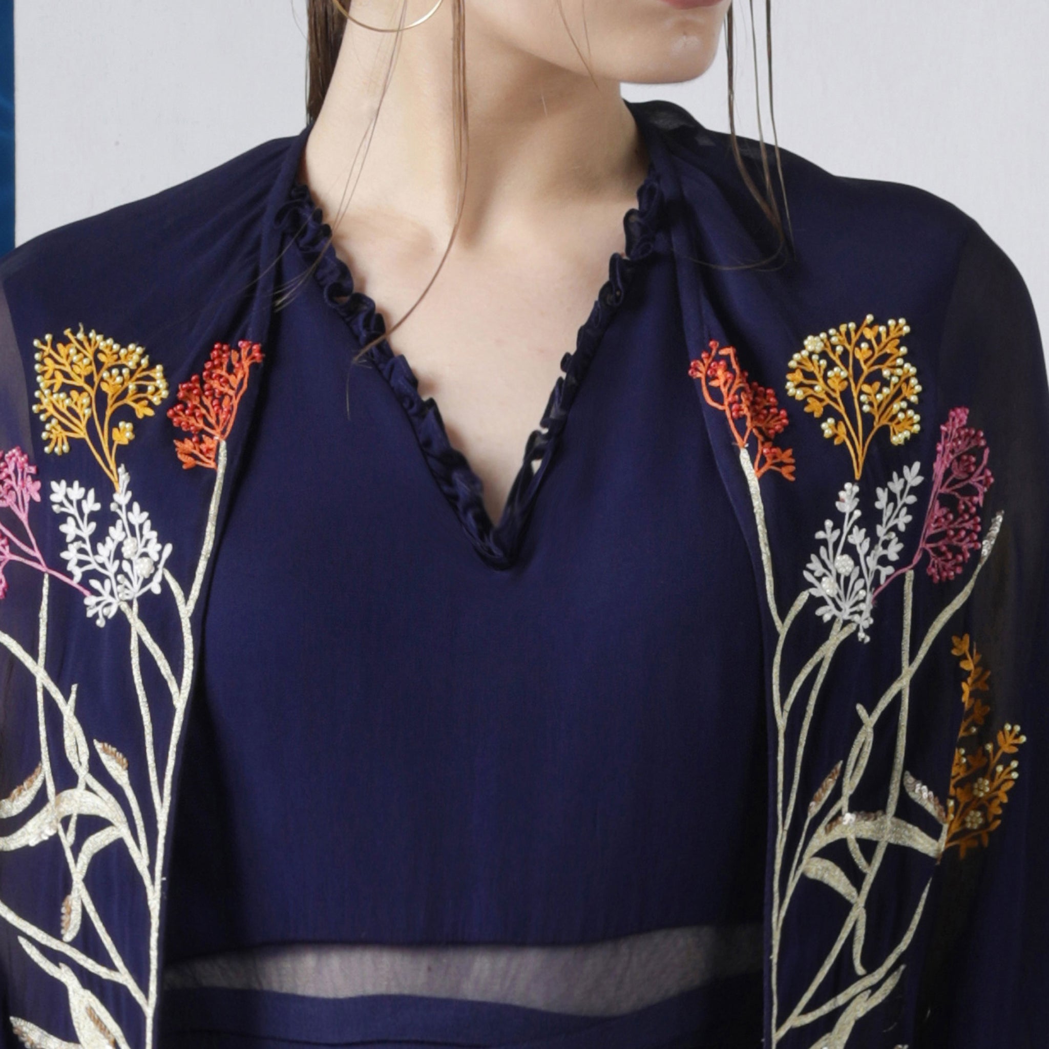 Embroidered Jumpsuit with Cape