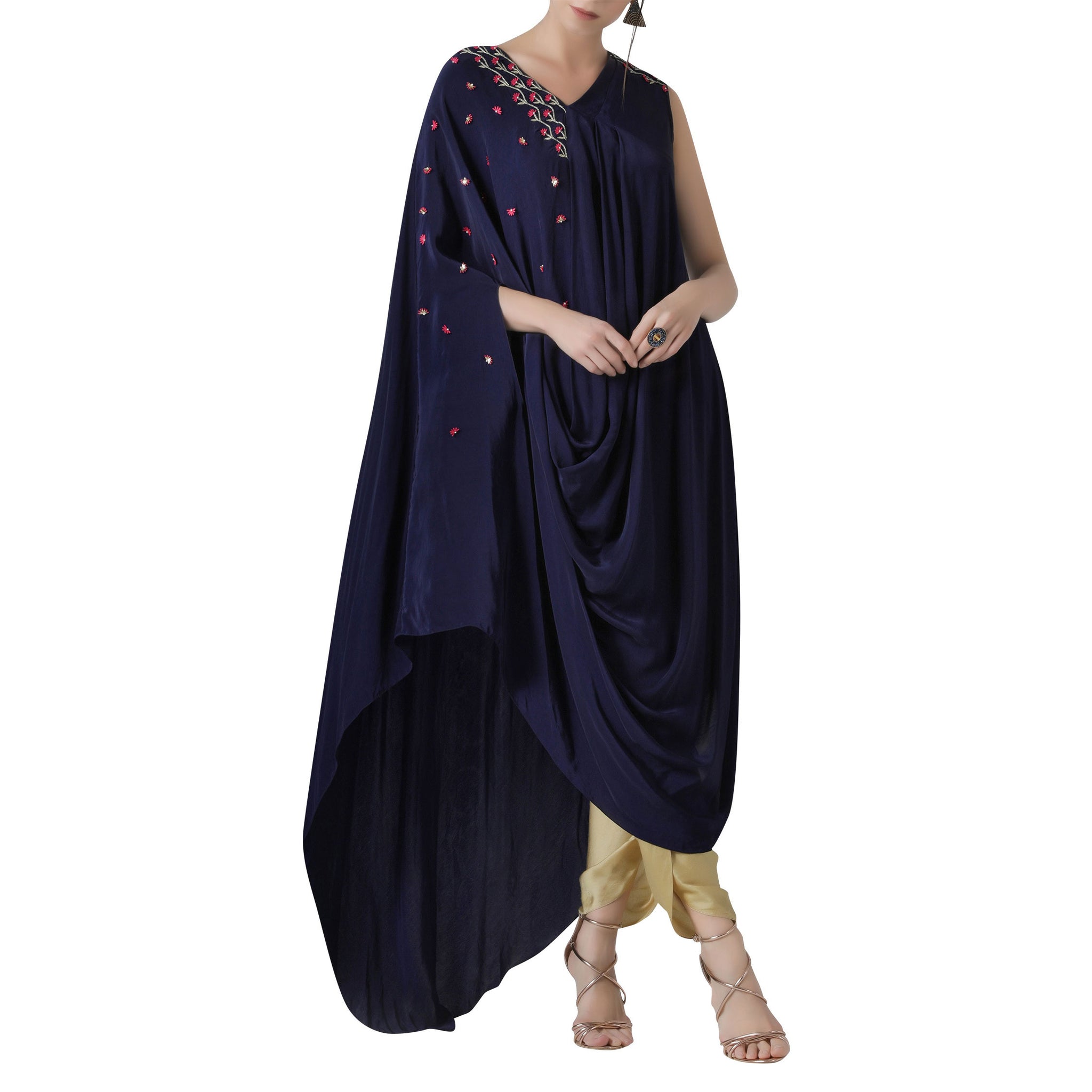Embroidered Draped Tunic with Tulip Pants