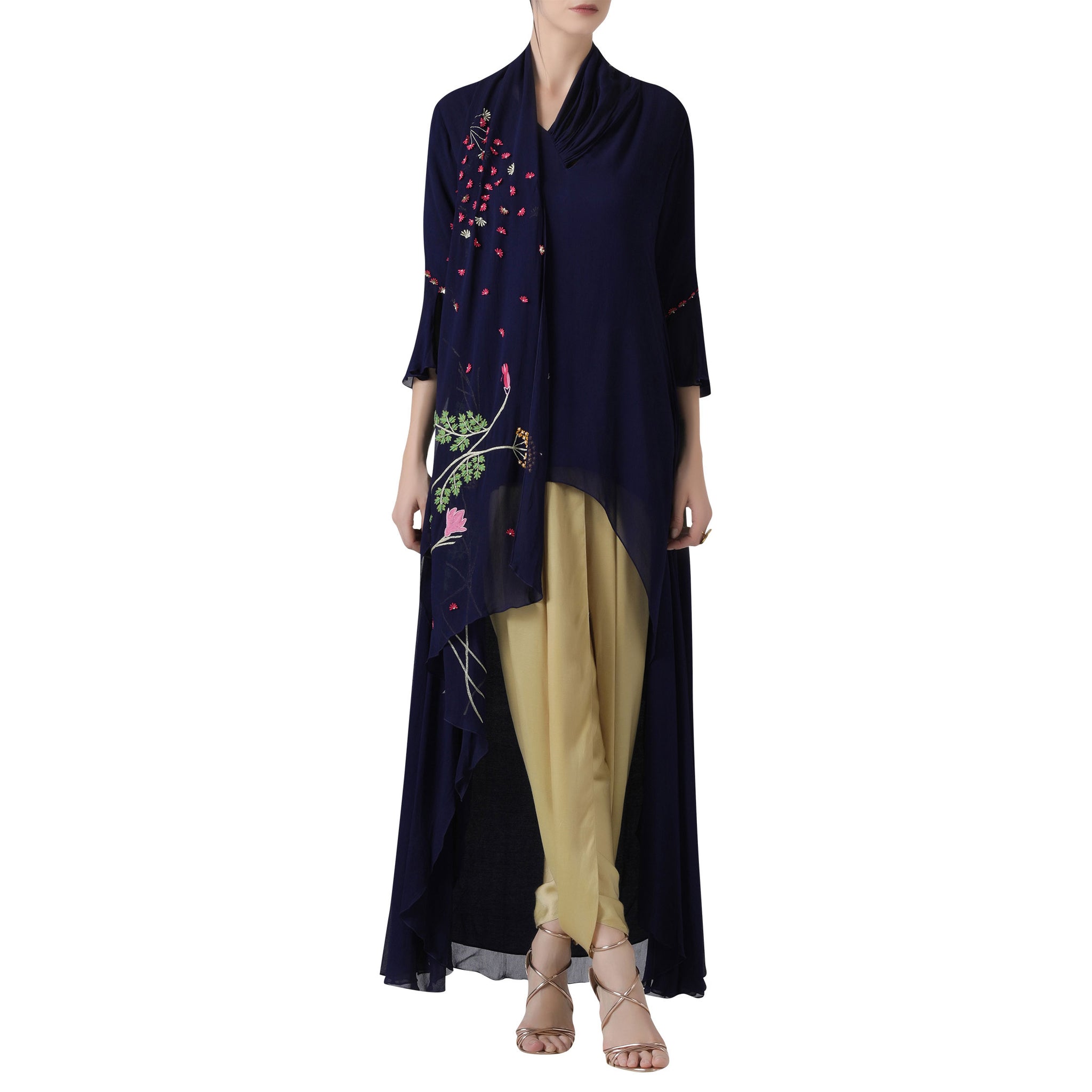 Embroidered Draped Tunic & Dhoti Pants Set