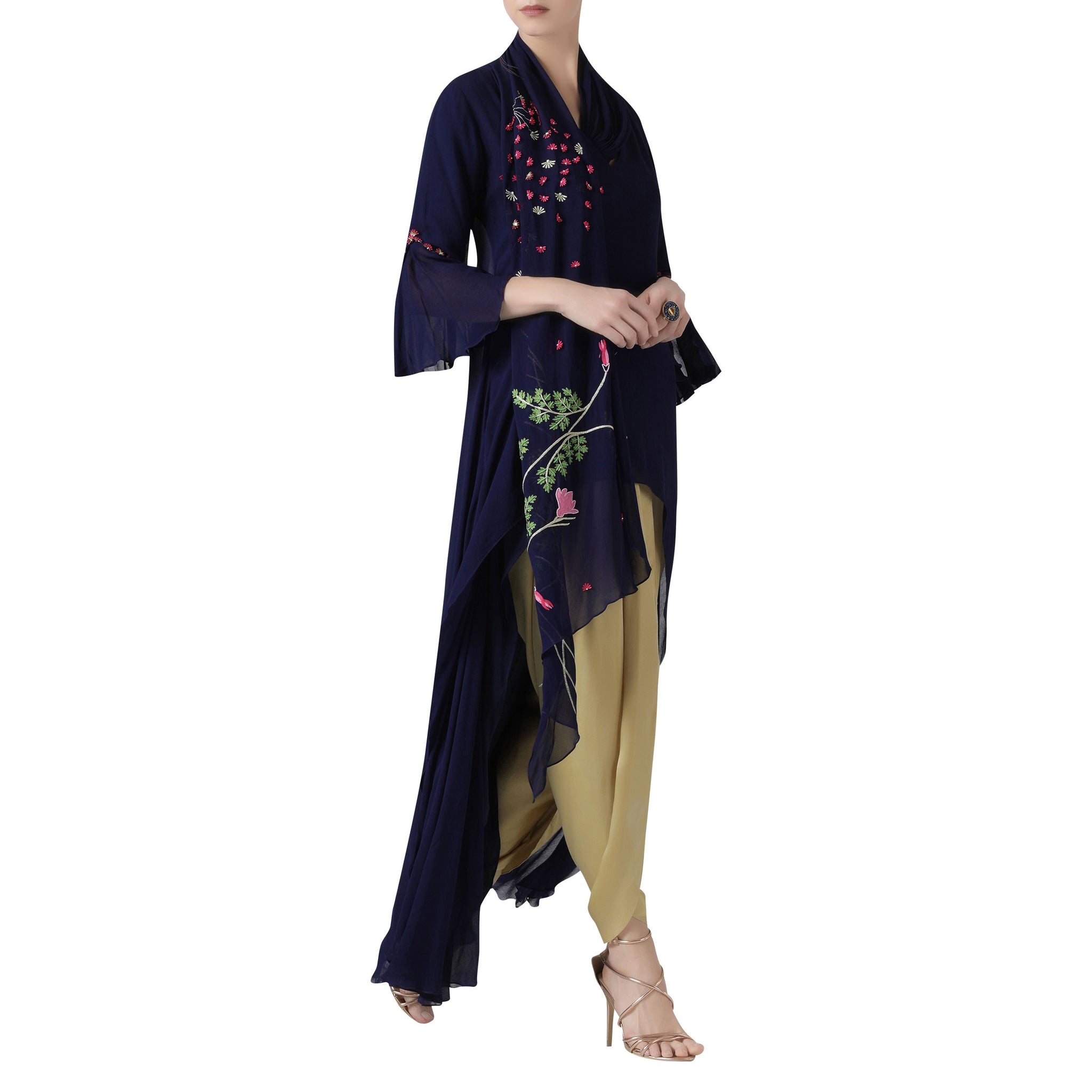 Embroidered Draped Tunic & Dhoti Pants Set