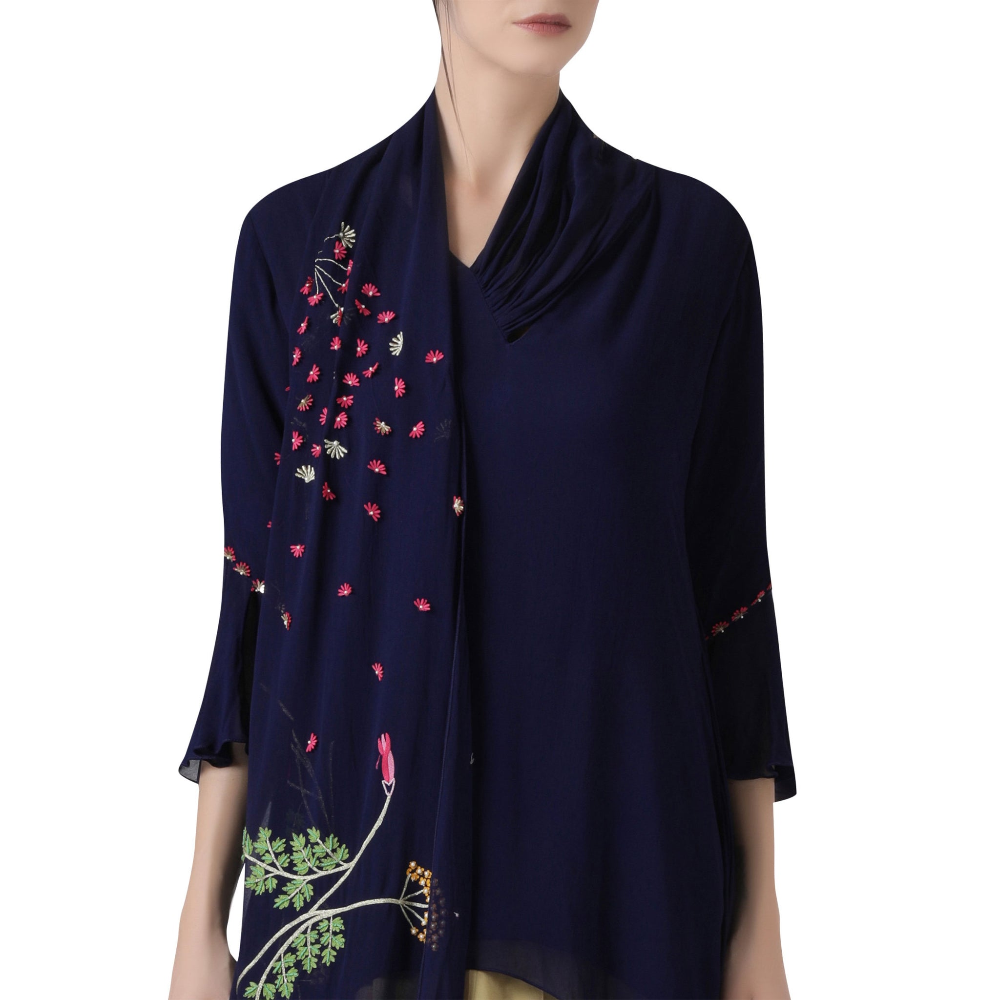 Embroidered Draped Tunic & Dhoti Pants Set