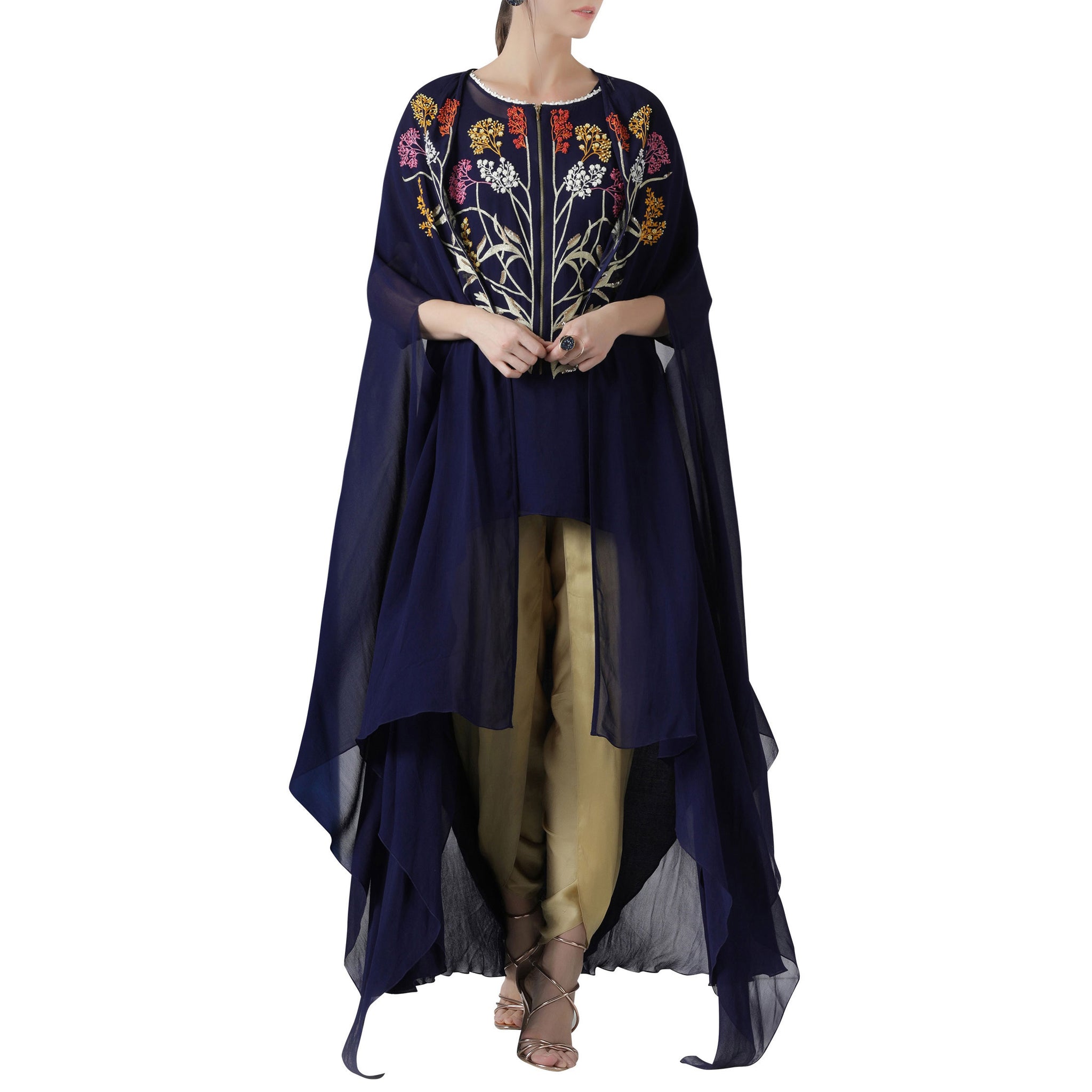 Embroidered Cape and Tunic with Dhoti Pants