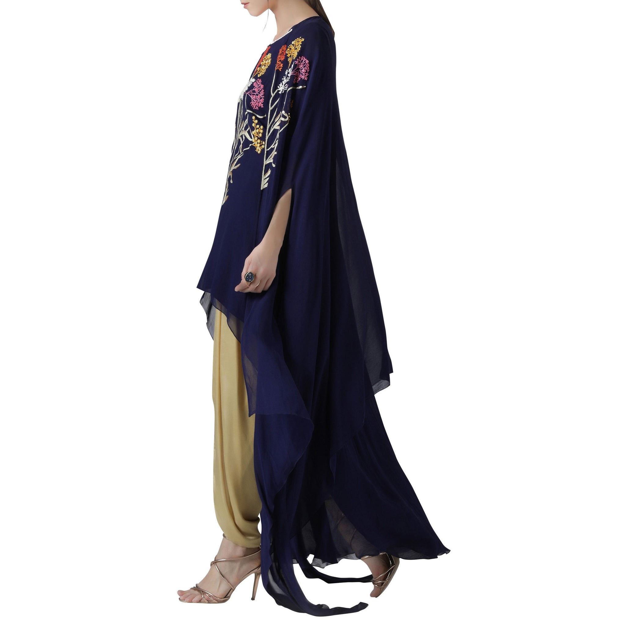 Embroidered Cape and Tunic with Dhoti Pants