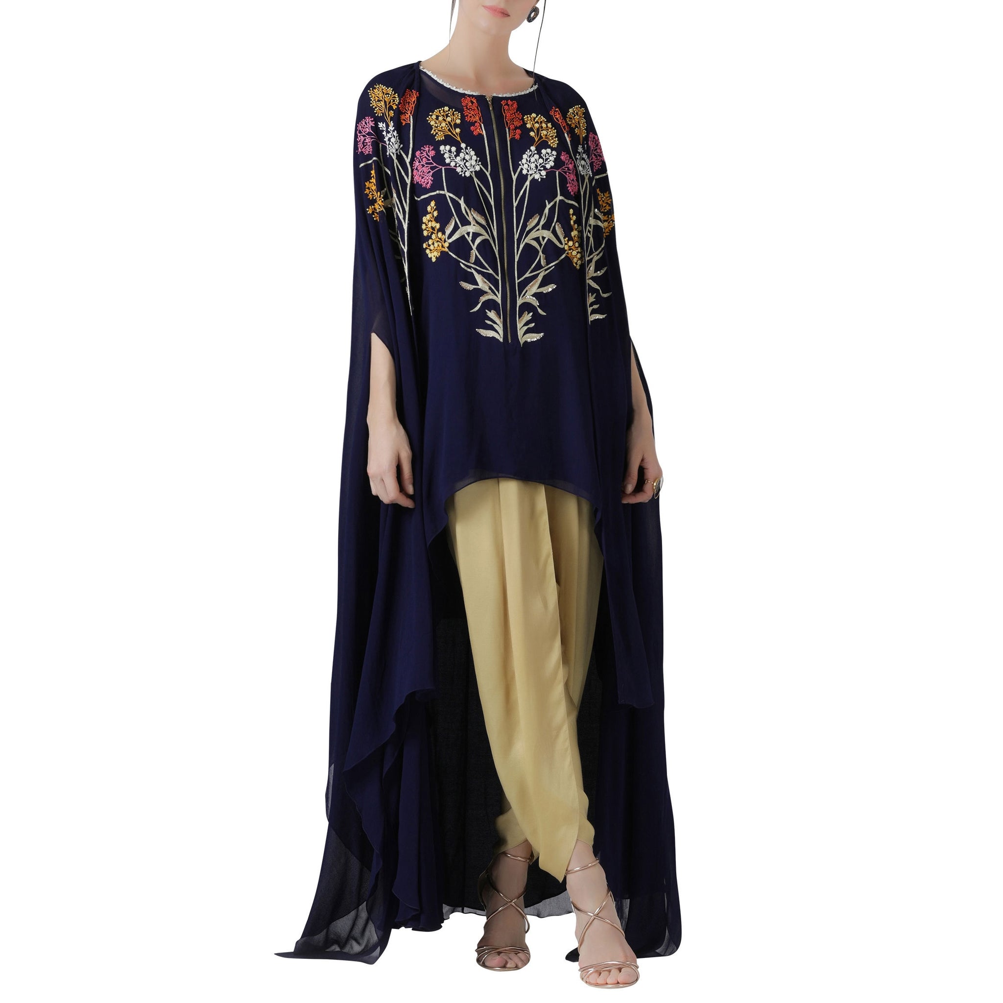 Embroidered Cape and Tunic with Dhoti Pants