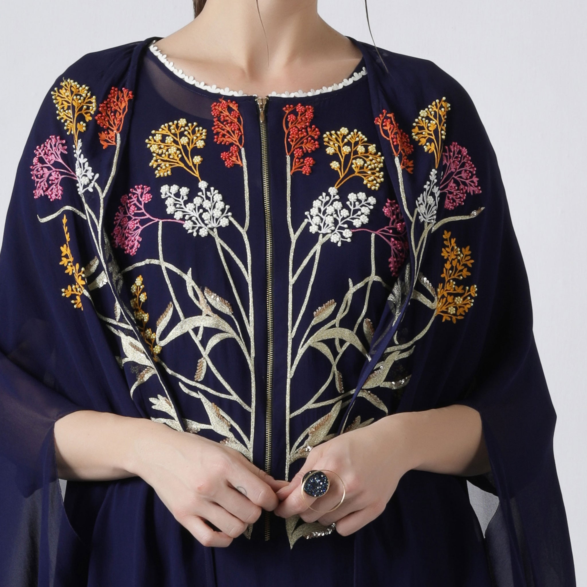 Embroidered Cape and Tunic with Dhoti Pants