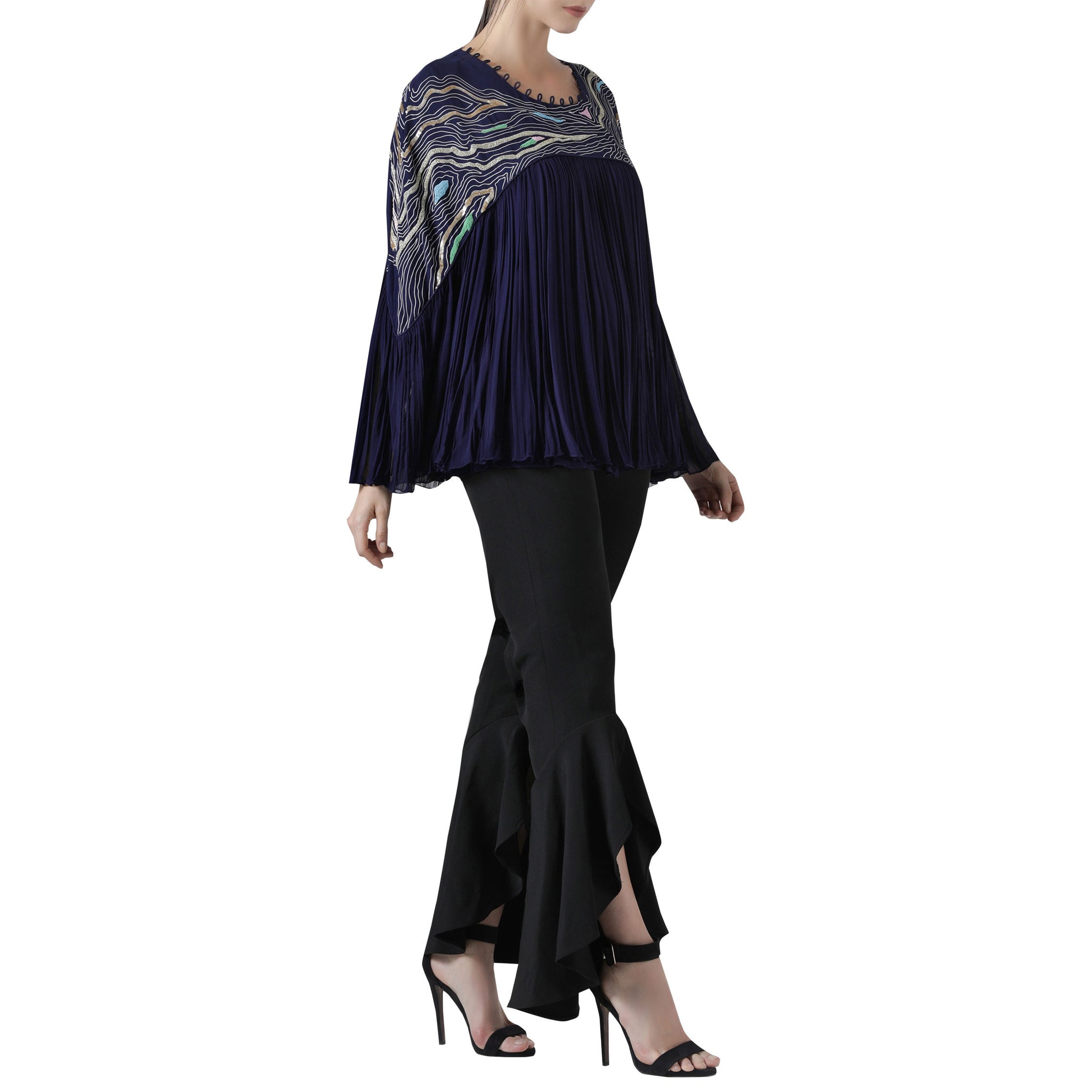 Embroidered Pleated Top