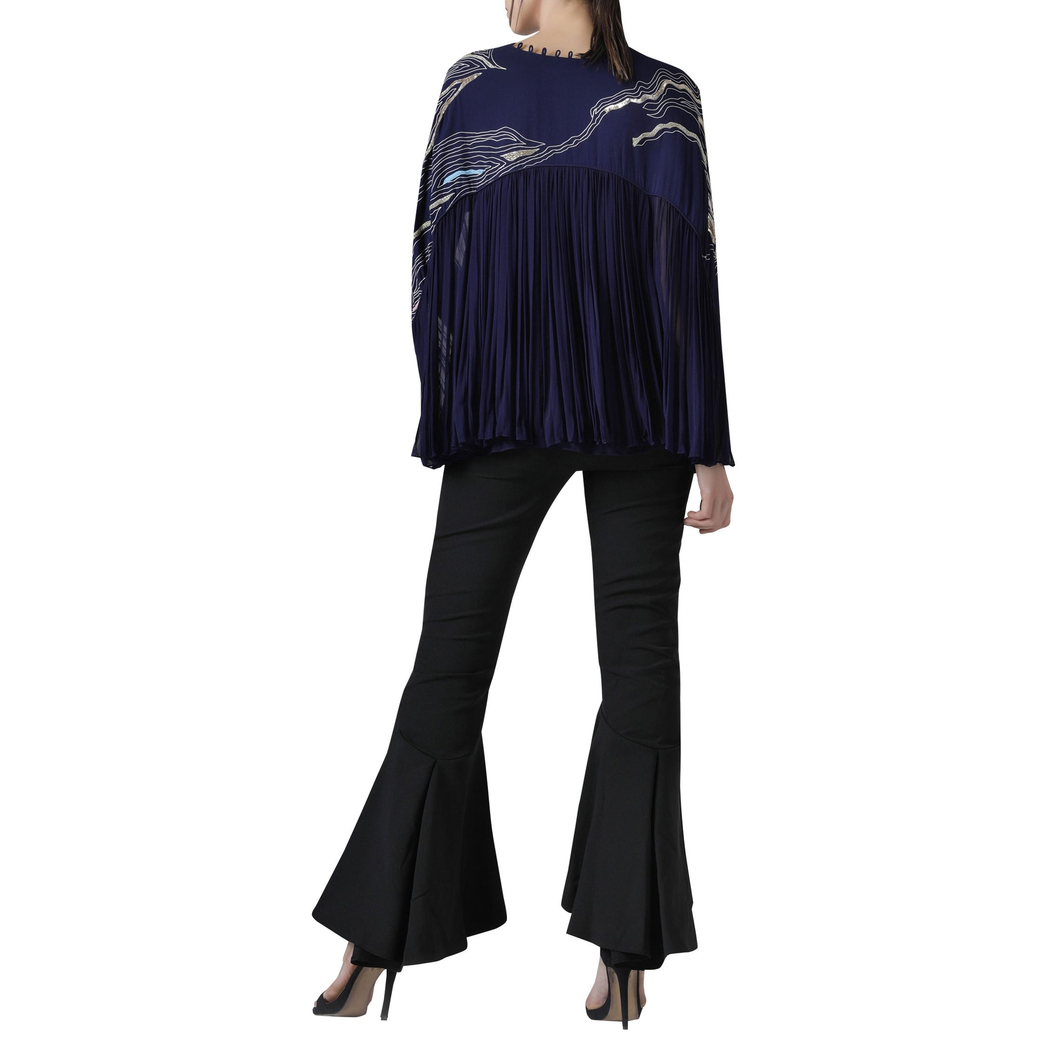 Embroidered Pleated Top