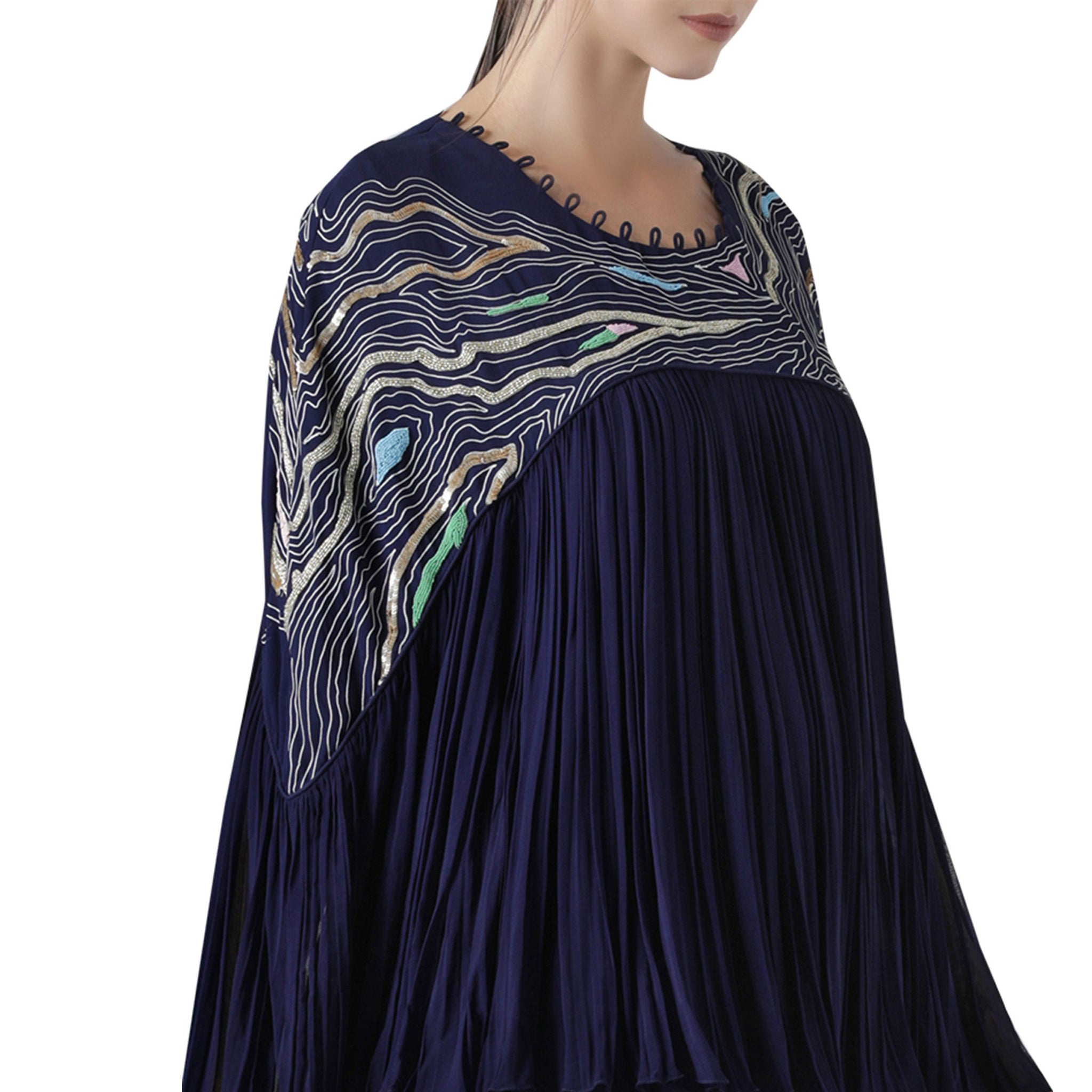 Embroidered Pleated Top