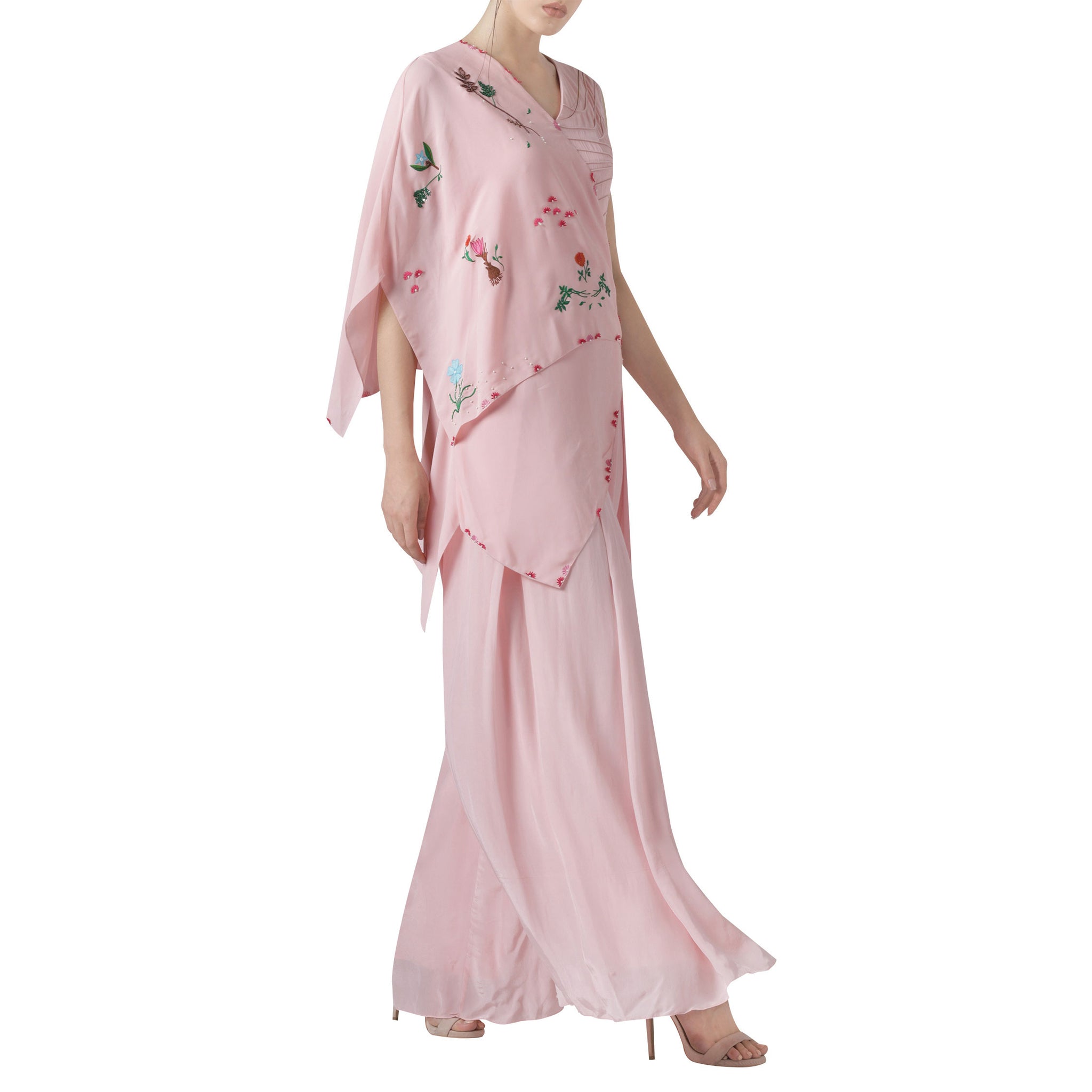 Embroidered Jumpsuit with Draped Sleeve