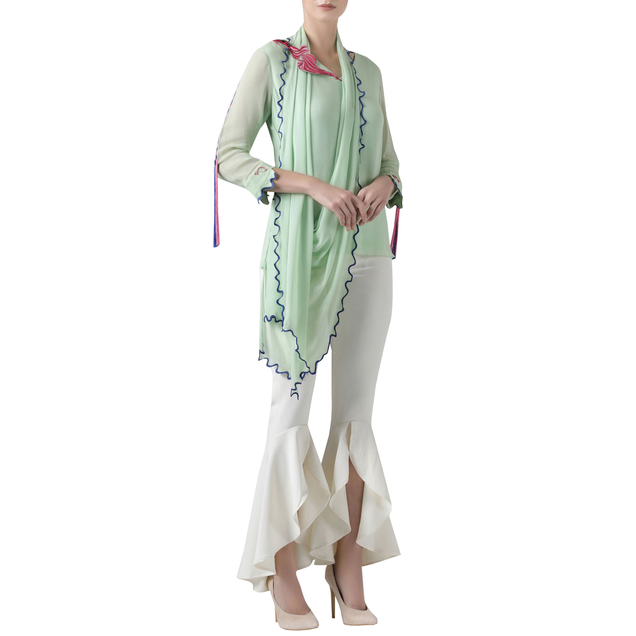 Embroidered Top with Drape