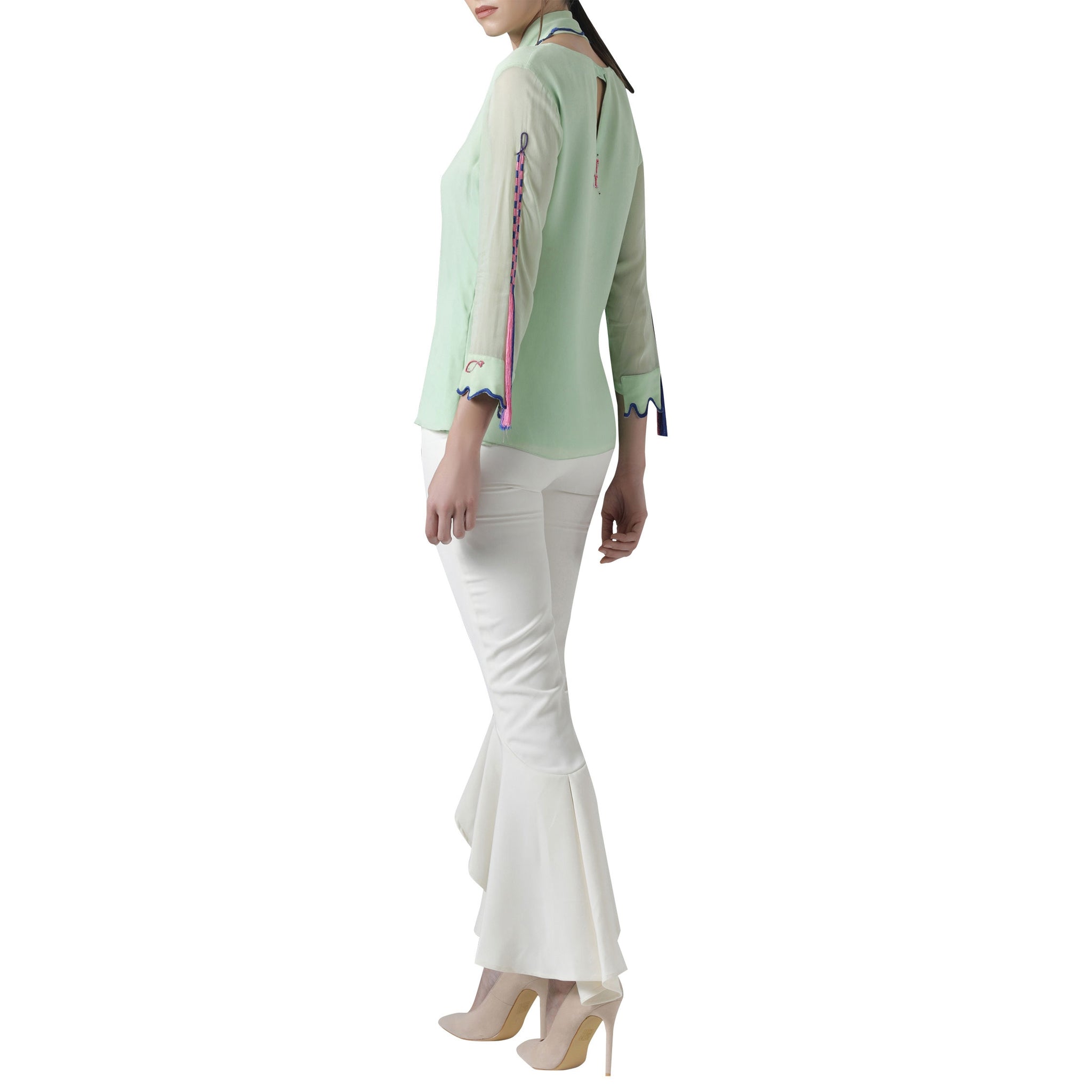 Embroidered Top with Drape