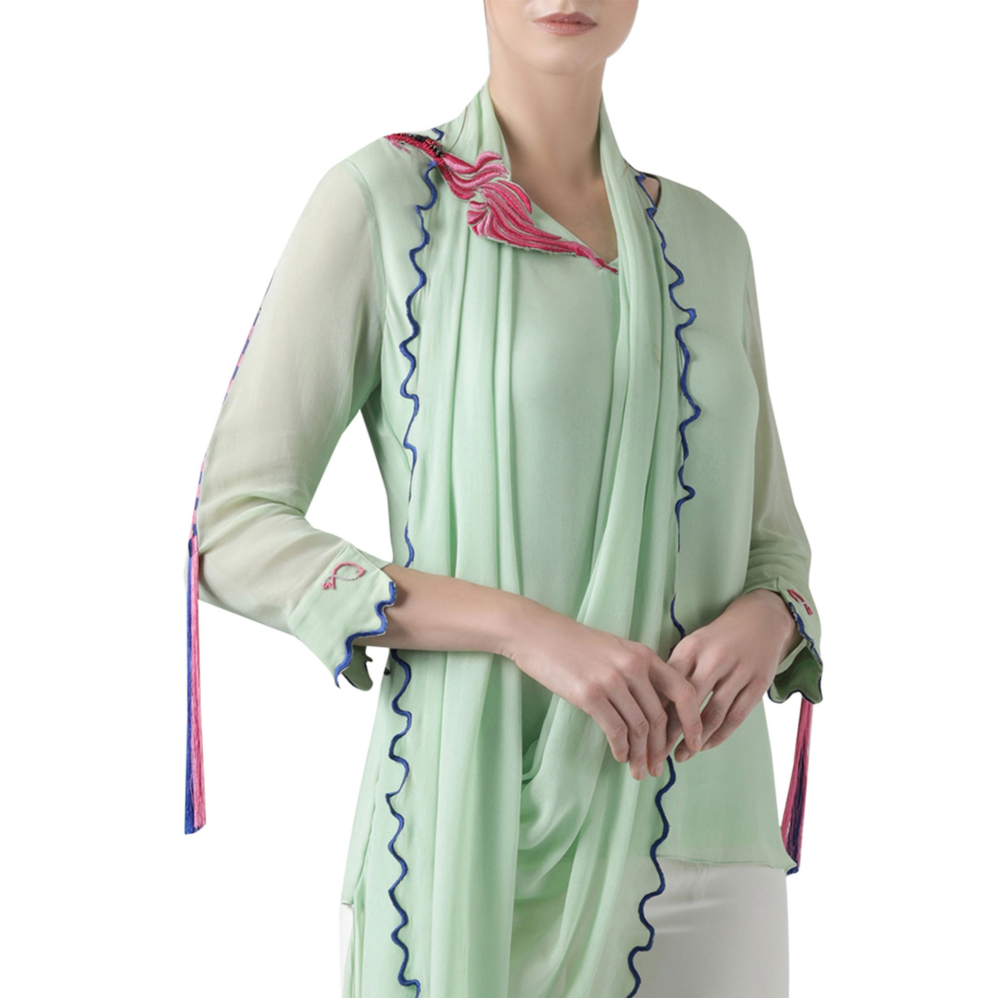 Embroidered Top with Drape