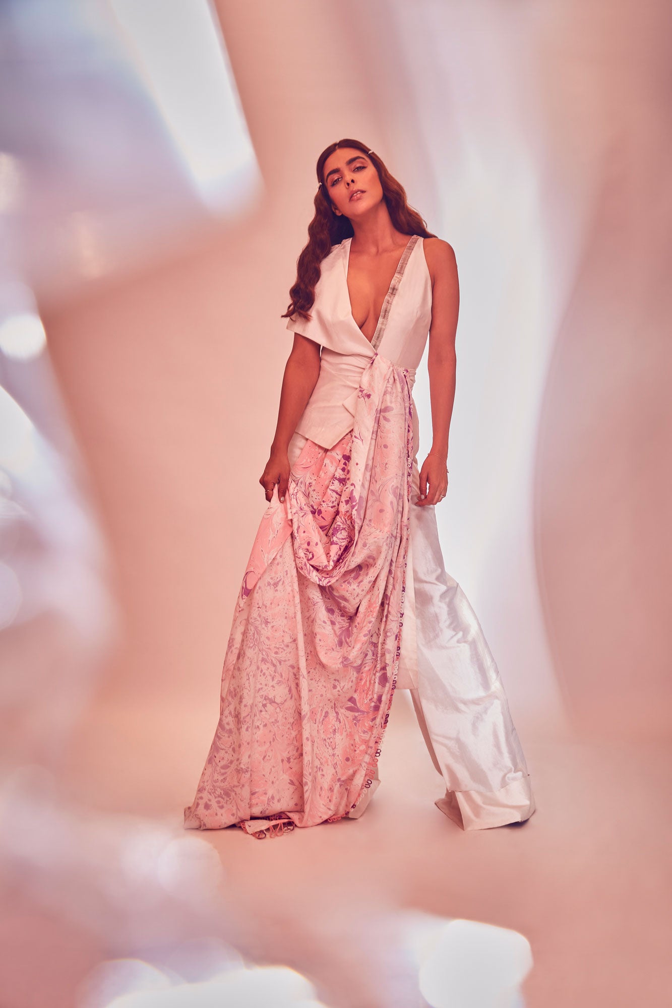 Embroidered Jumpsuit Sari with Half-Jacket