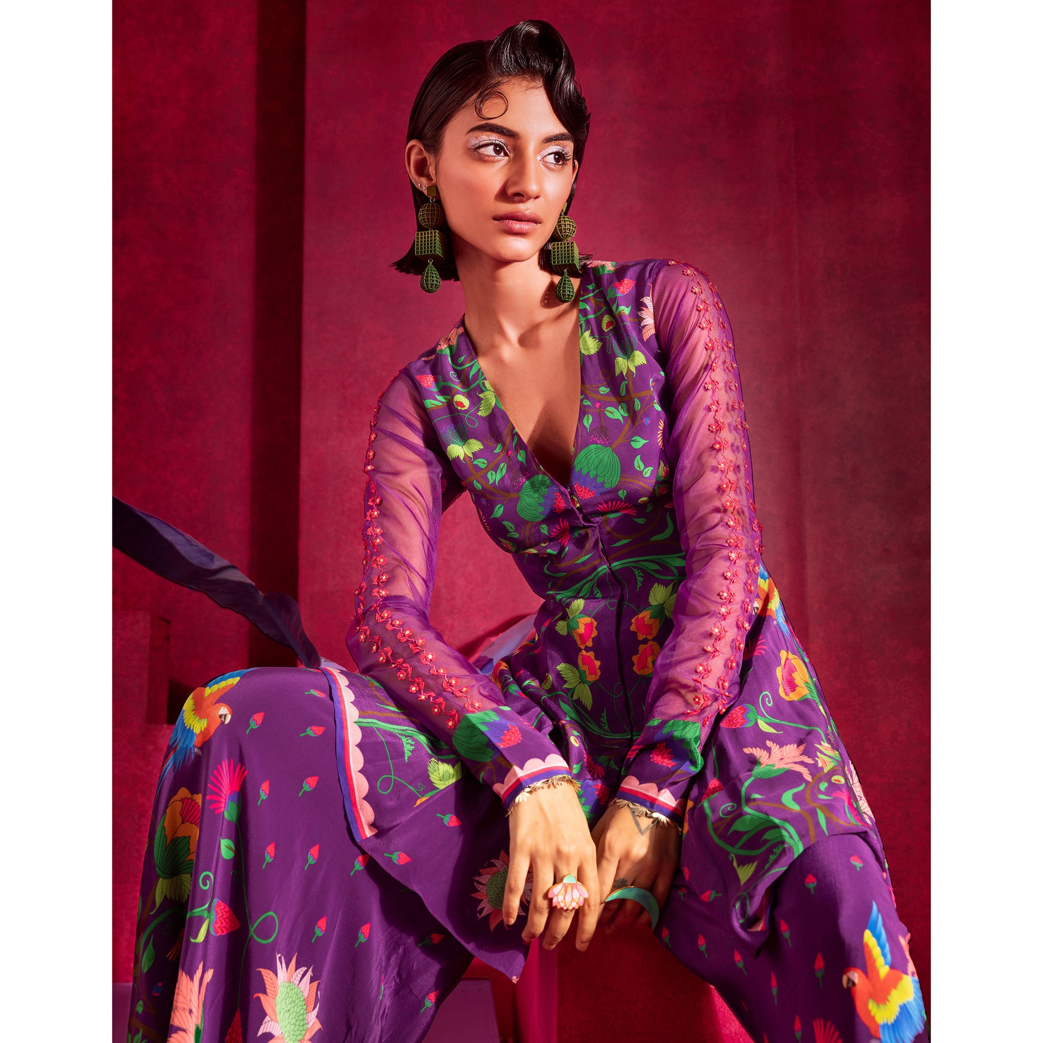Embroidered Peplum Tunic Set