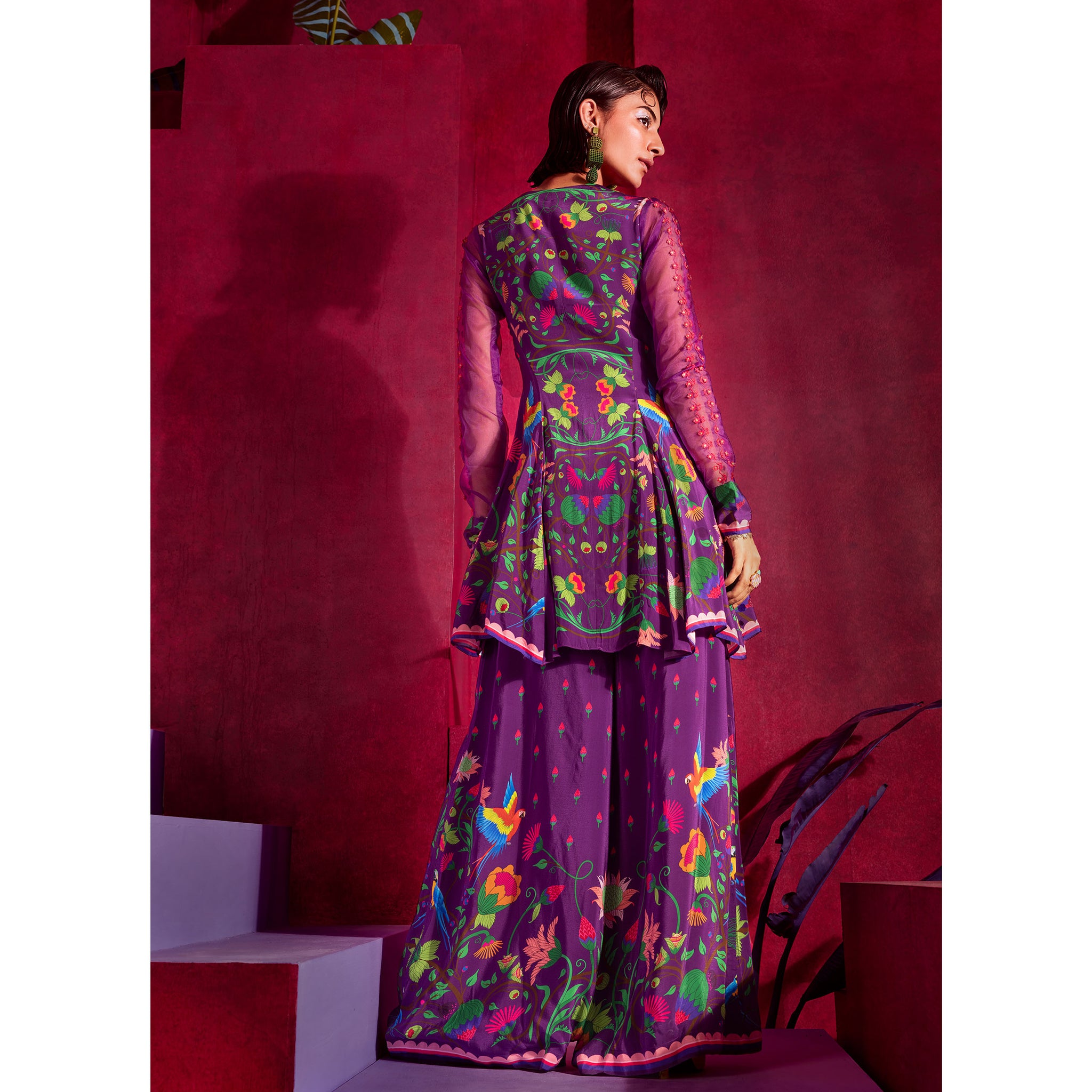 Embroidered Peplum Tunic Set