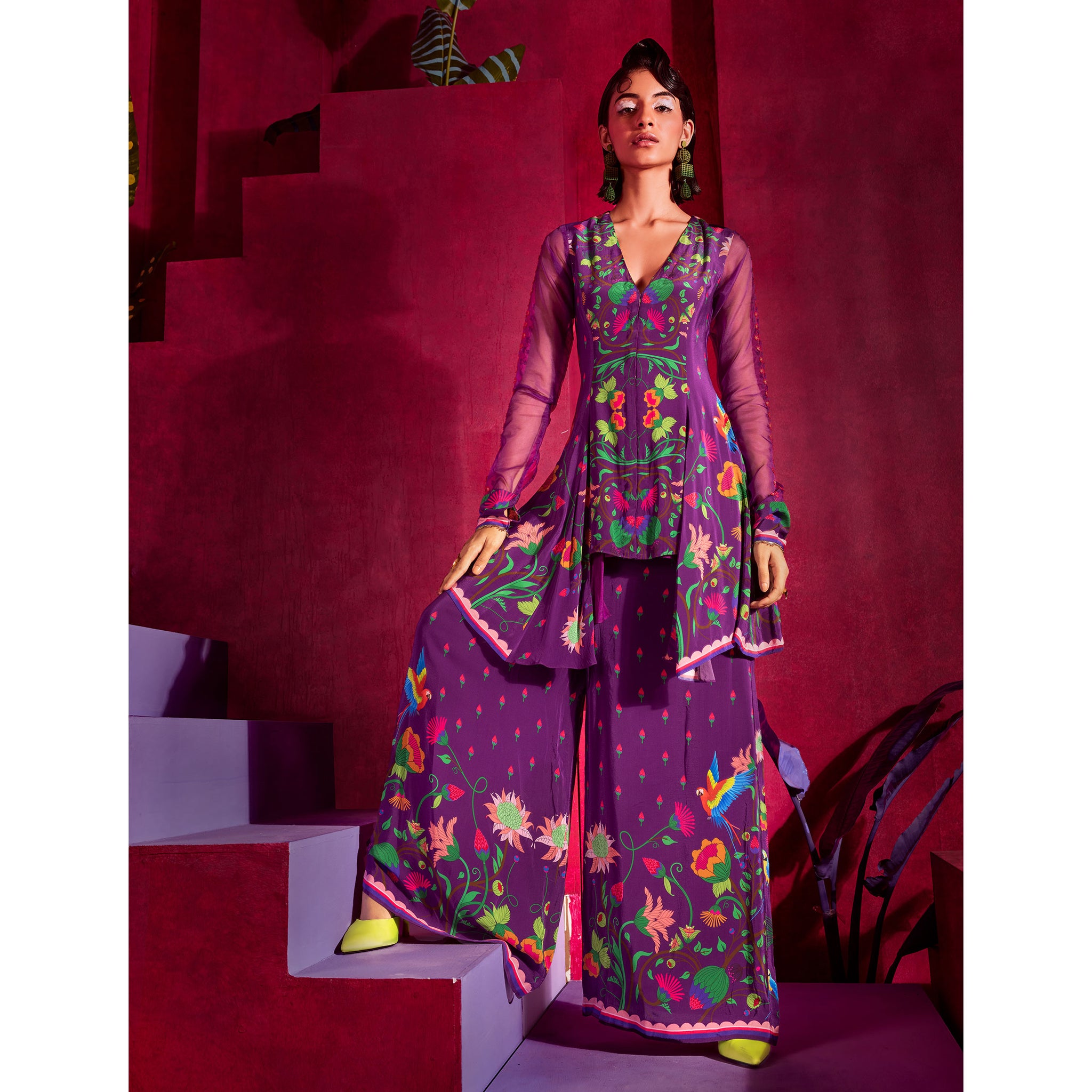 Embroidered Peplum Tunic Set