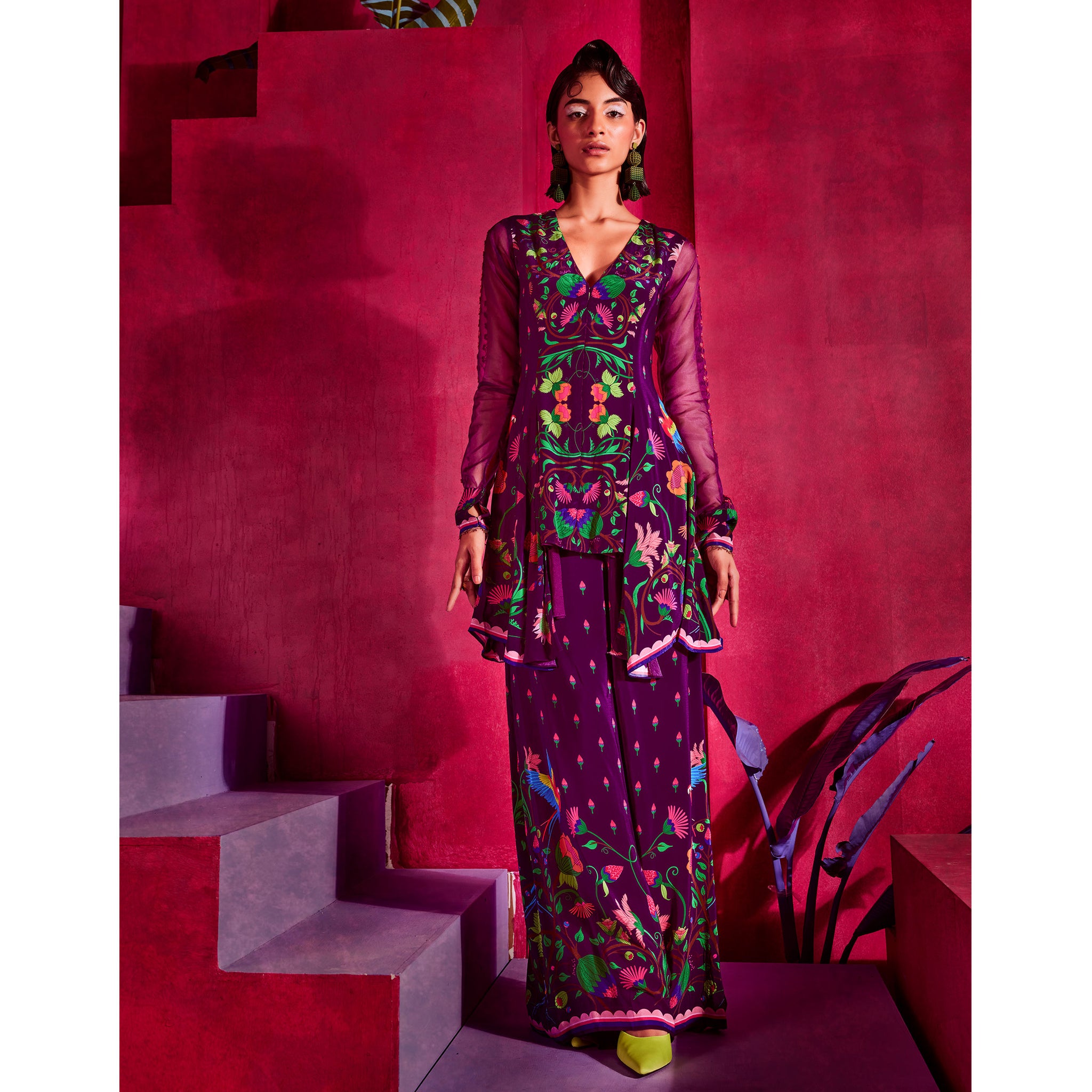 Embroidered Peplum Tunic Set