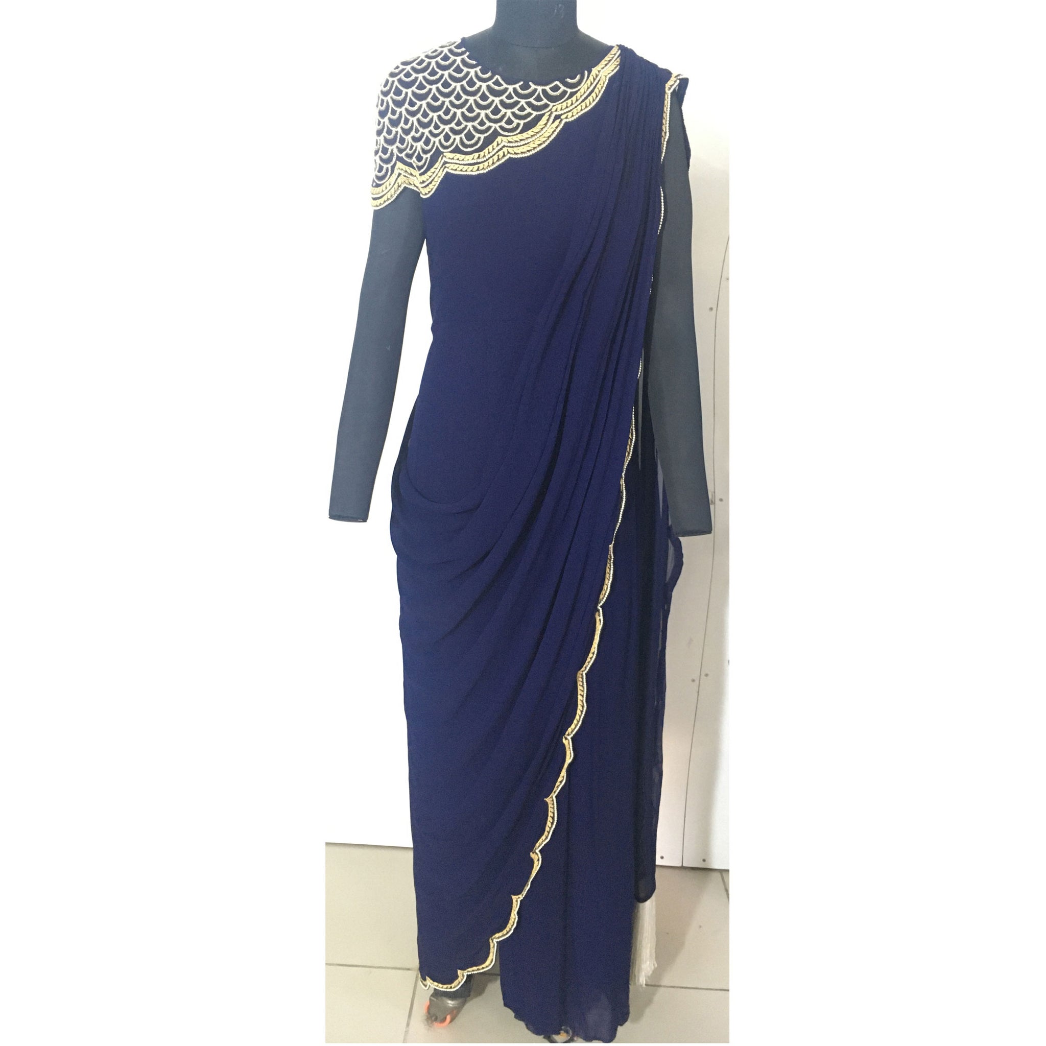Embroidered Pre- Draped Sari Gown