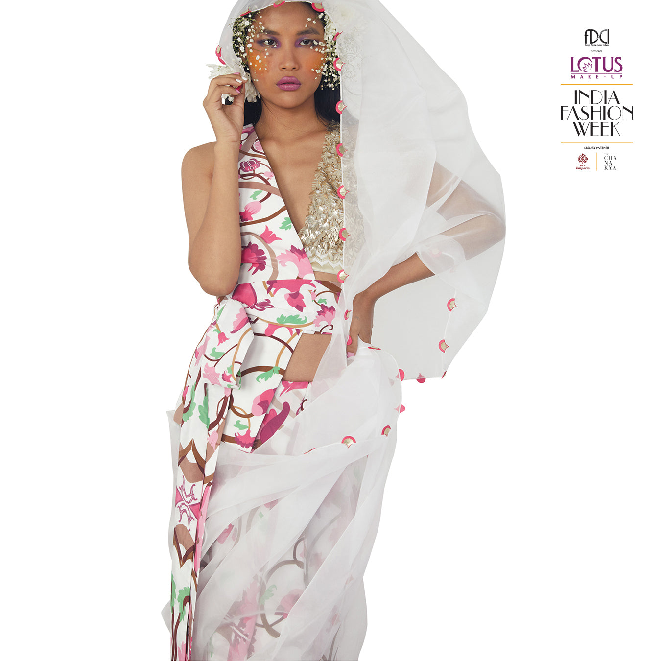 Sari with Embroidered Bustier and Half Jacket