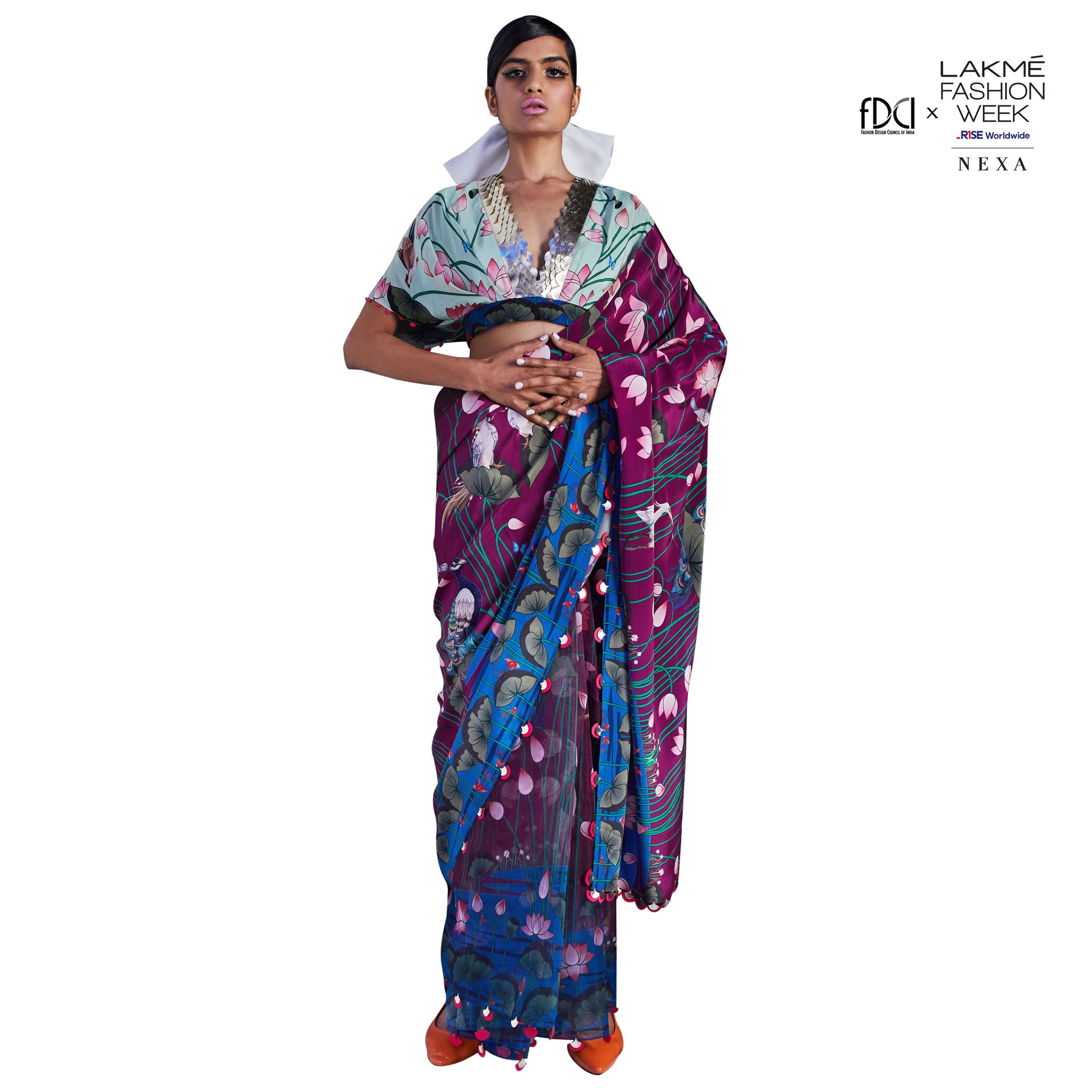 Embroidered Half and Half Printed Sari