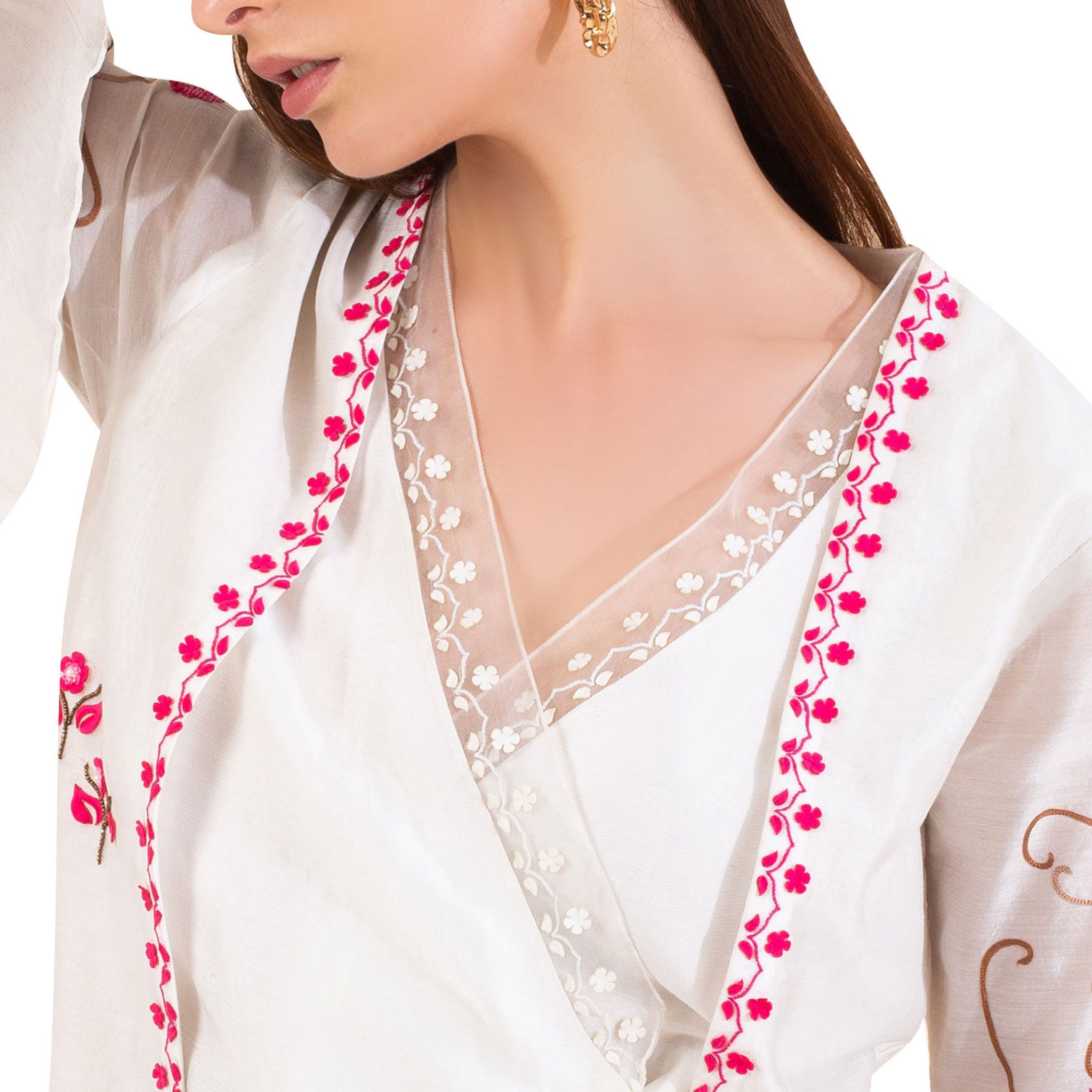 Embroidered Asymmetric Kurta Attached with Long Jacket Paired with Dhoti Pants