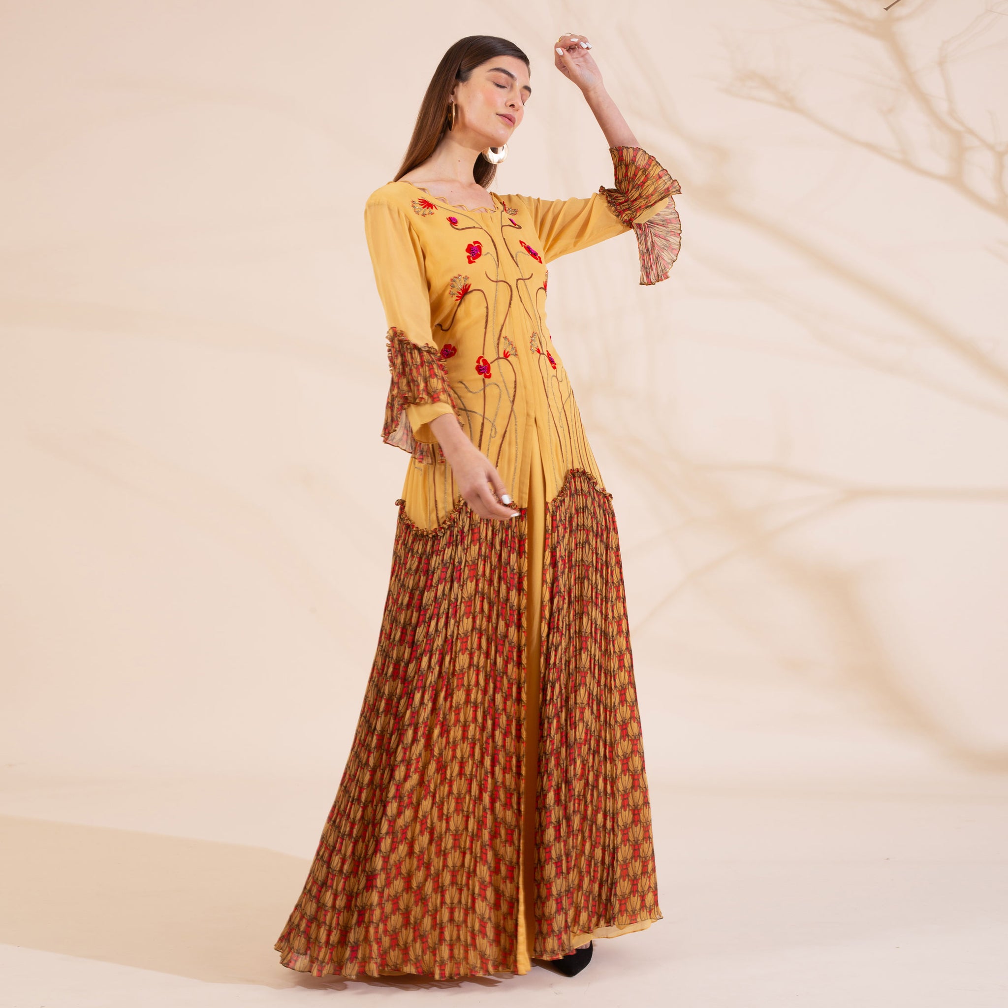 Embroidered Printed Kurta With Palazzo
