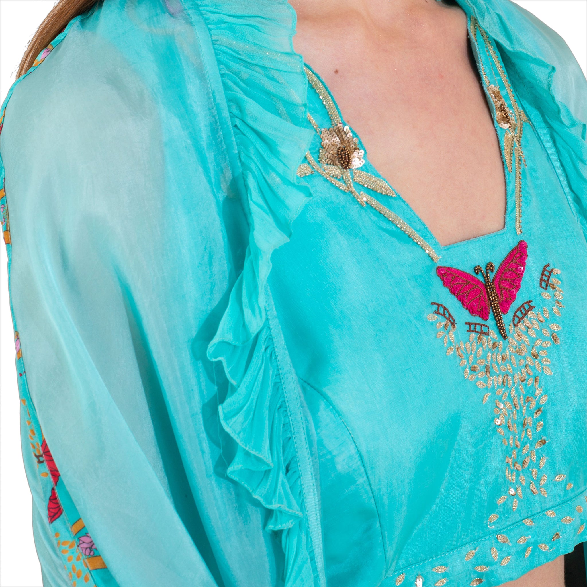 Embroidered Blouse with Cape & Sharara