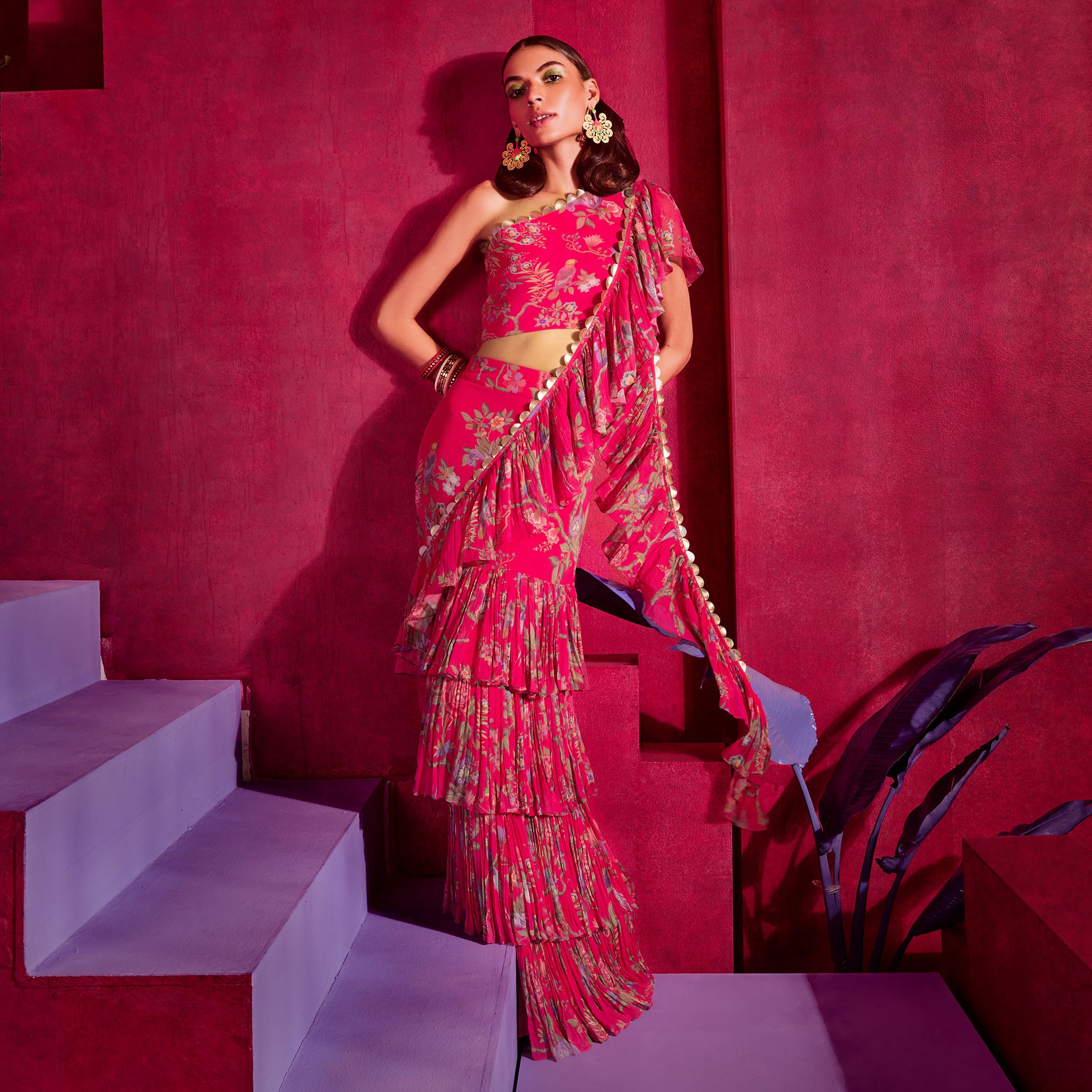 Embroidered Pre-draped Sari Gown