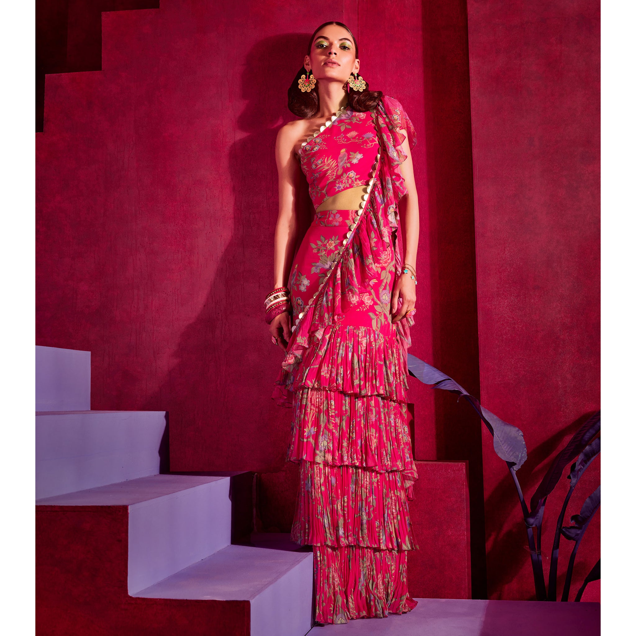 Embroidered Pre-draped Sari Gown