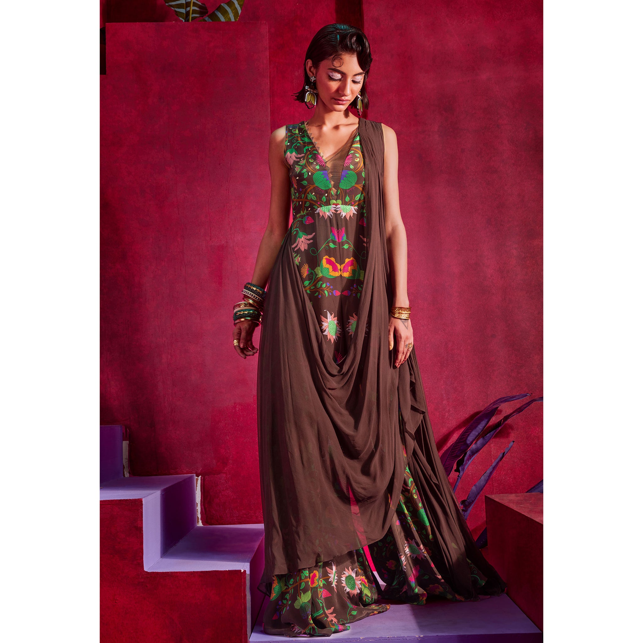 Embroidered Draped Jumpsuit
